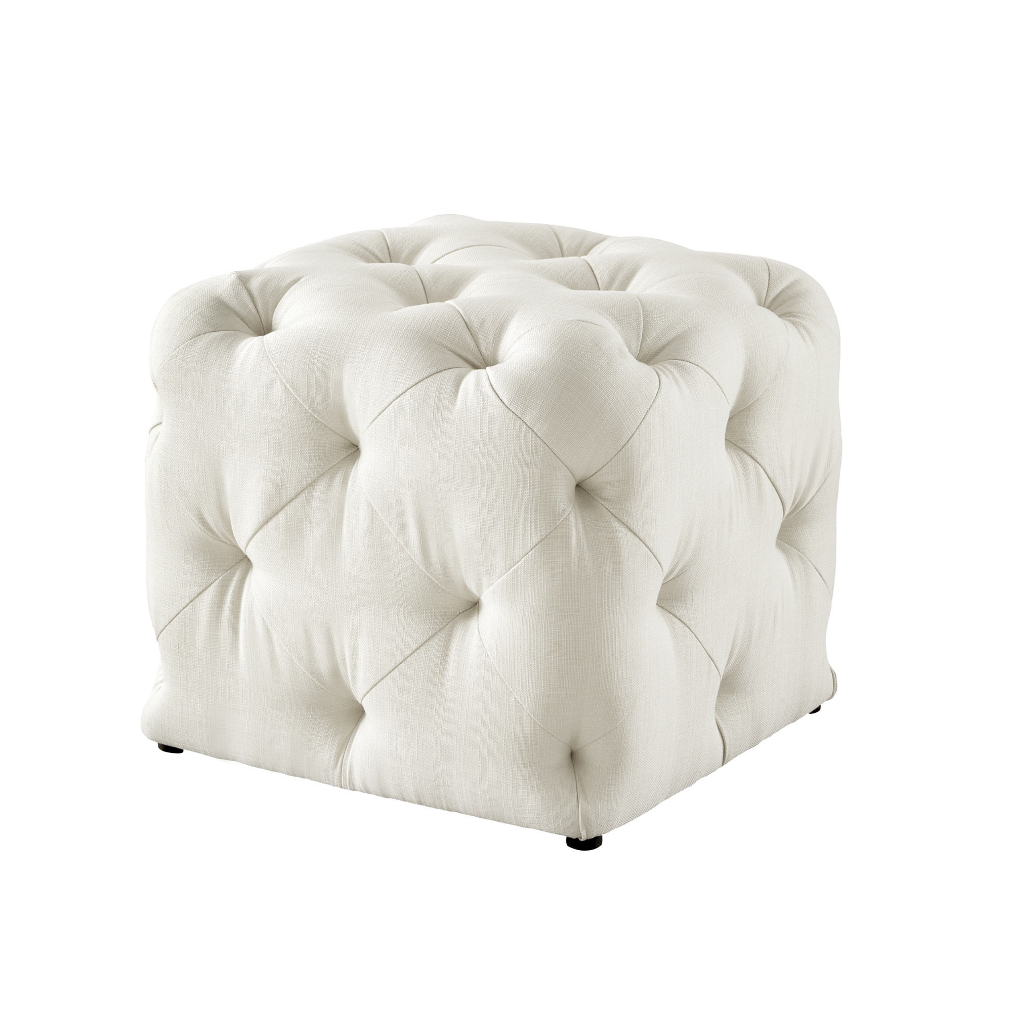 20" White Linen Cube Ottoman-487807-1