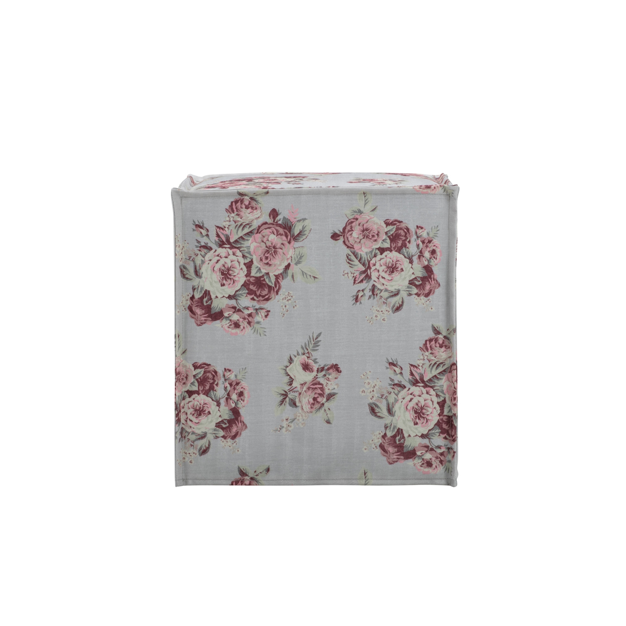 18" Pink Linen Floral Ottoman-487821-1