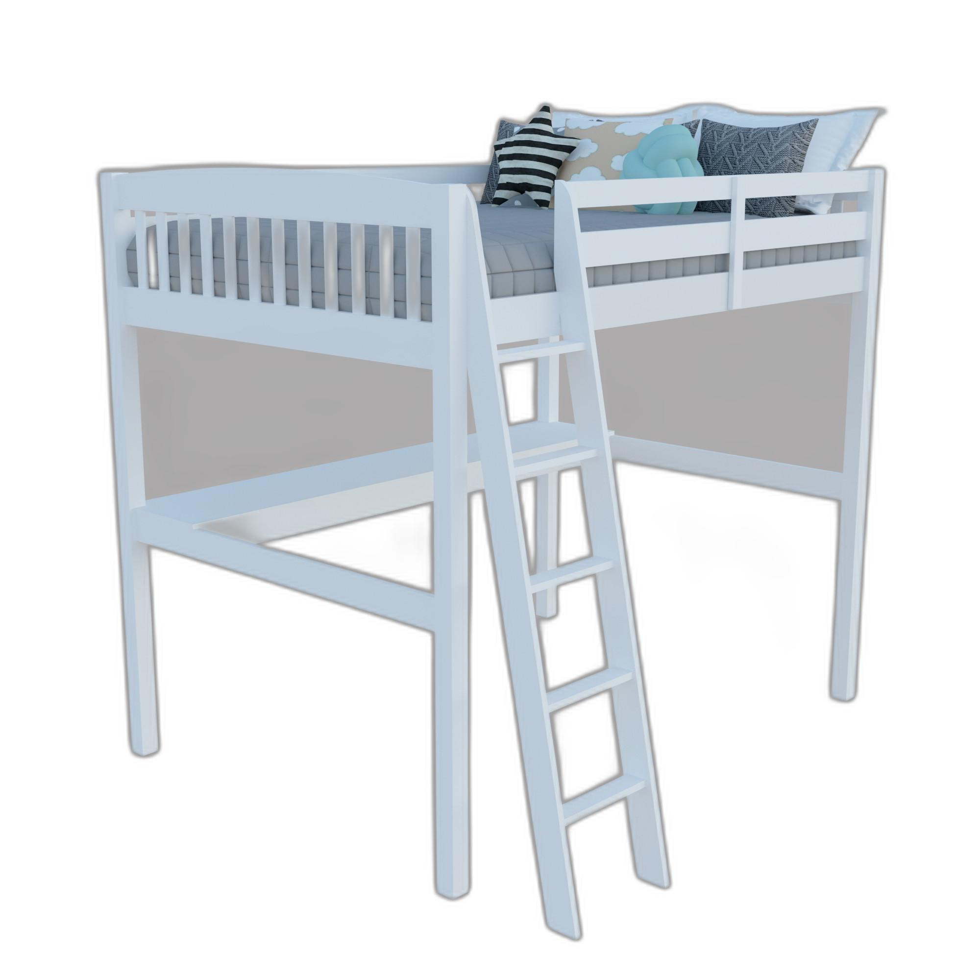 White Solid Wood Full Double Size Loft Bed with Desk and Storage-490205-1