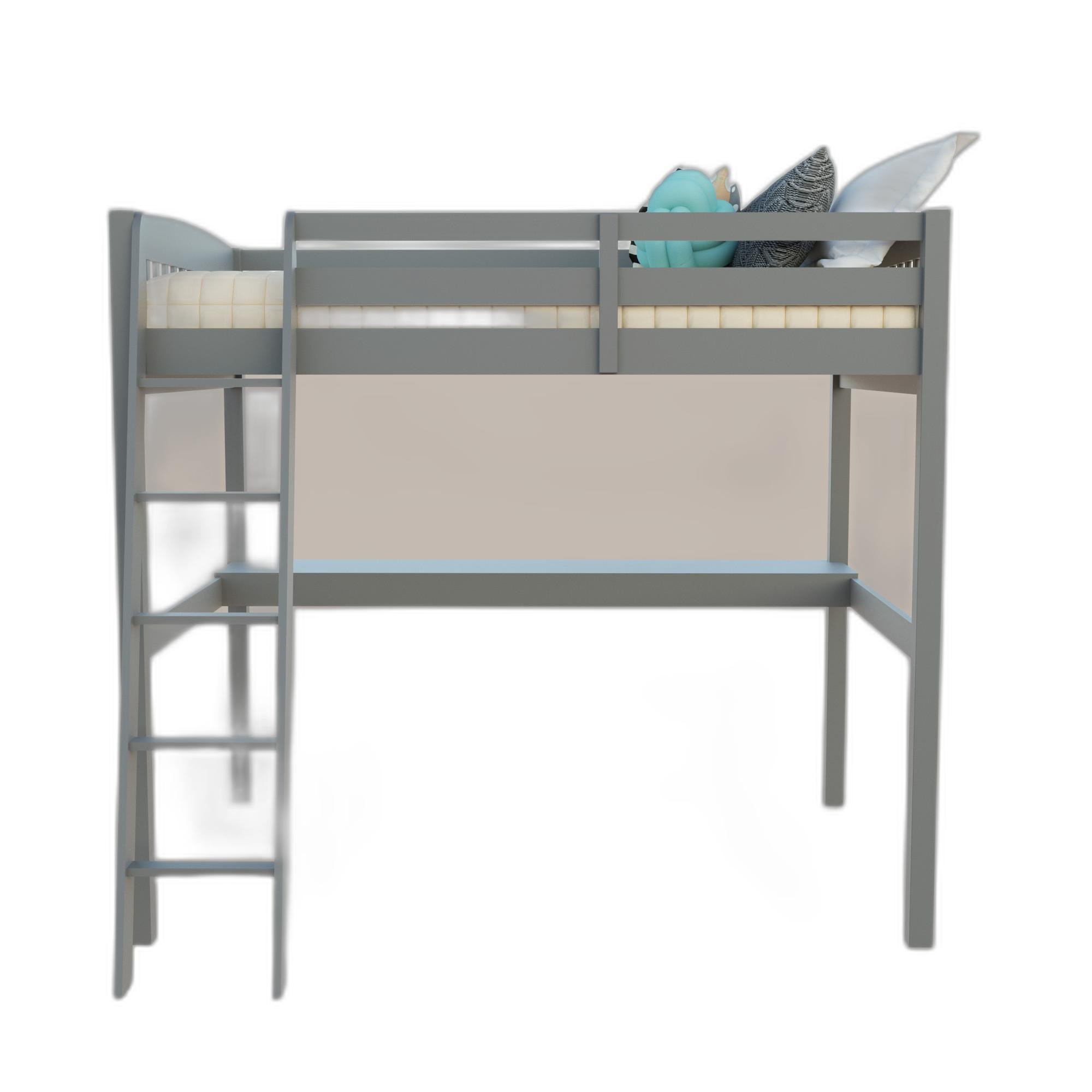 Gray Solid Wood Full Double Size Loft Bed with Desk and Storage-490206-1