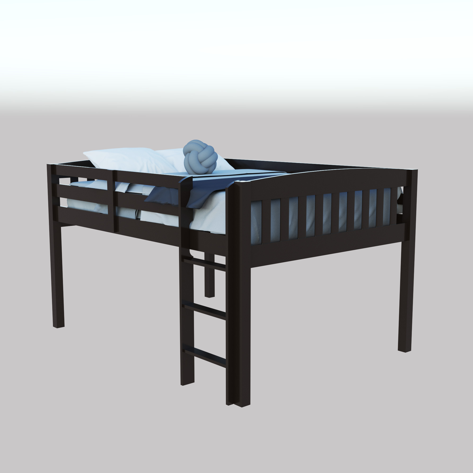 Dark Brown Solid Wood Full Double Size Loft Bed-490211-1