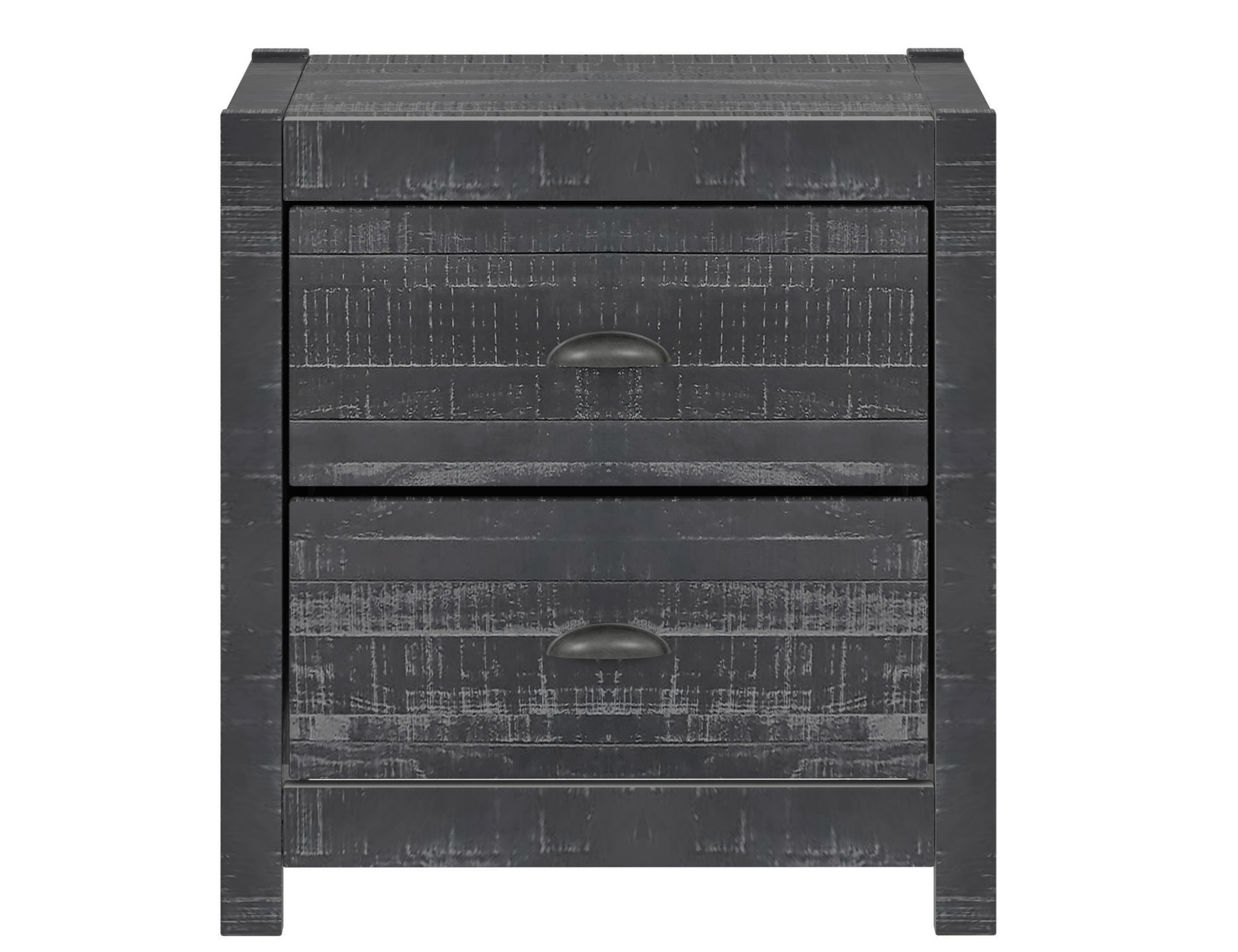 24" Dark Gray Distressed Solid Wood Two Drawer Nightstand-490276-1