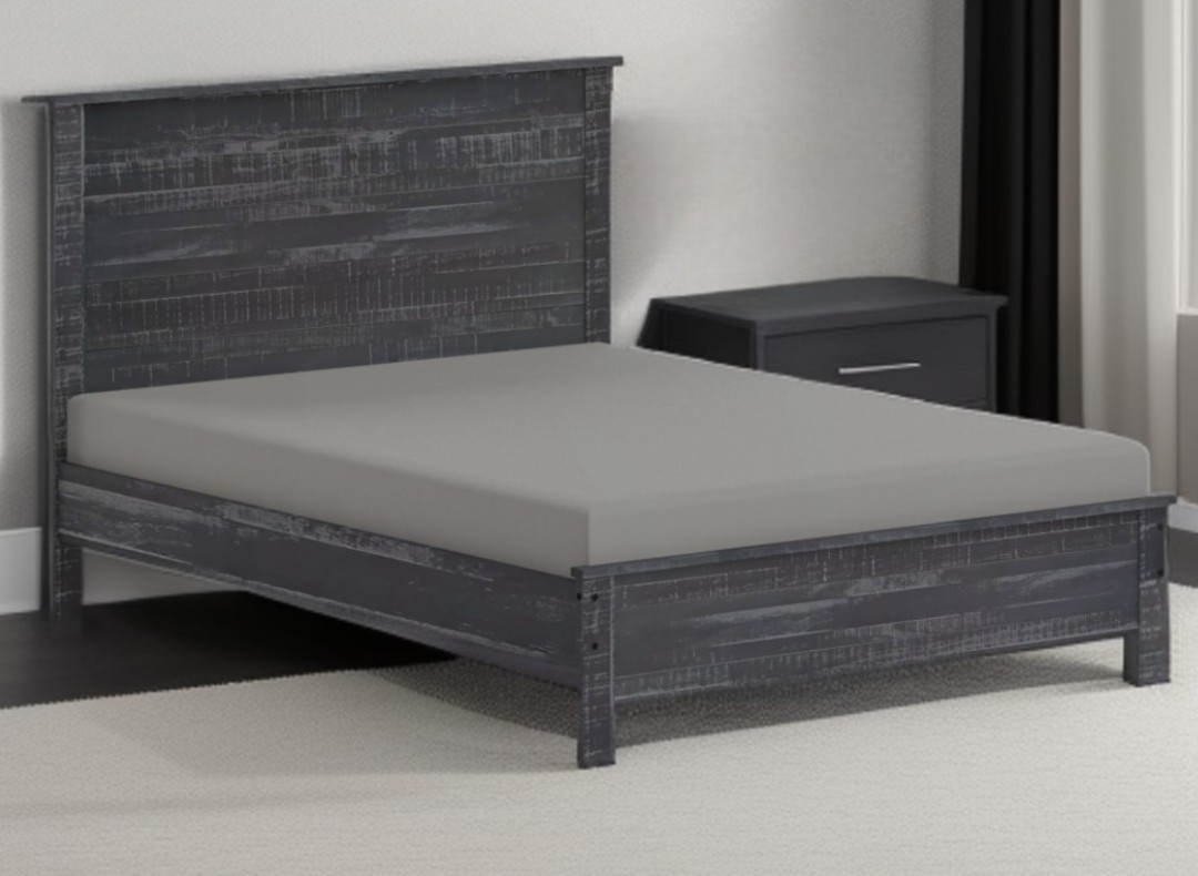 Gray Shiplap Texture Distressed Solid Wood Twin Bed Frame-490288-1