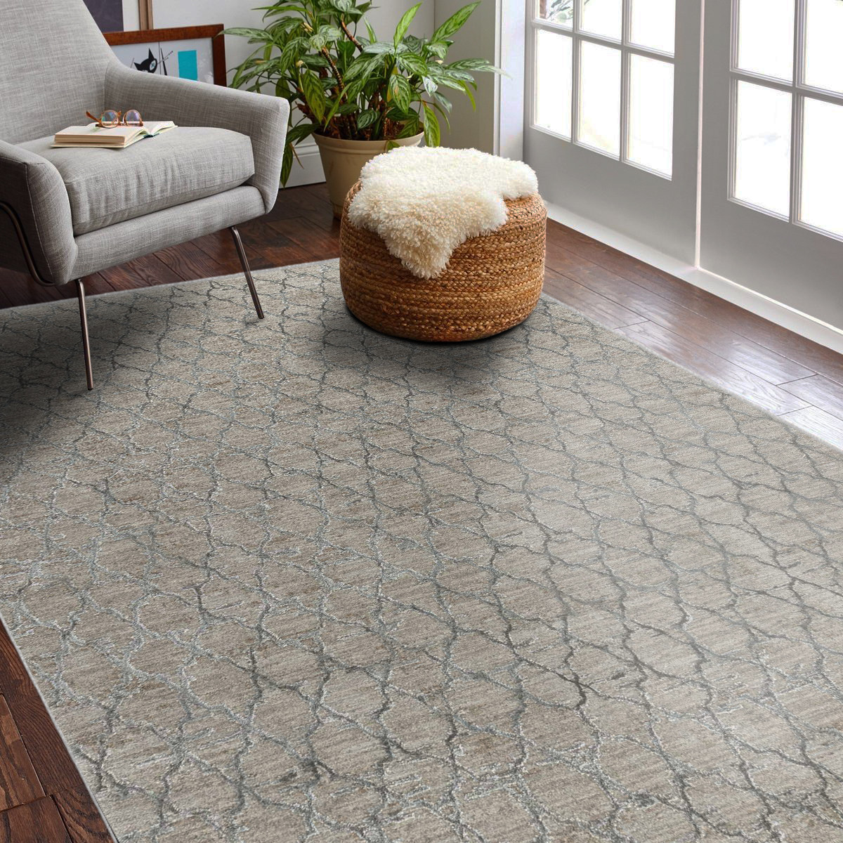 5" X 8" Beige Moroccan Stain Resistant Area Rug