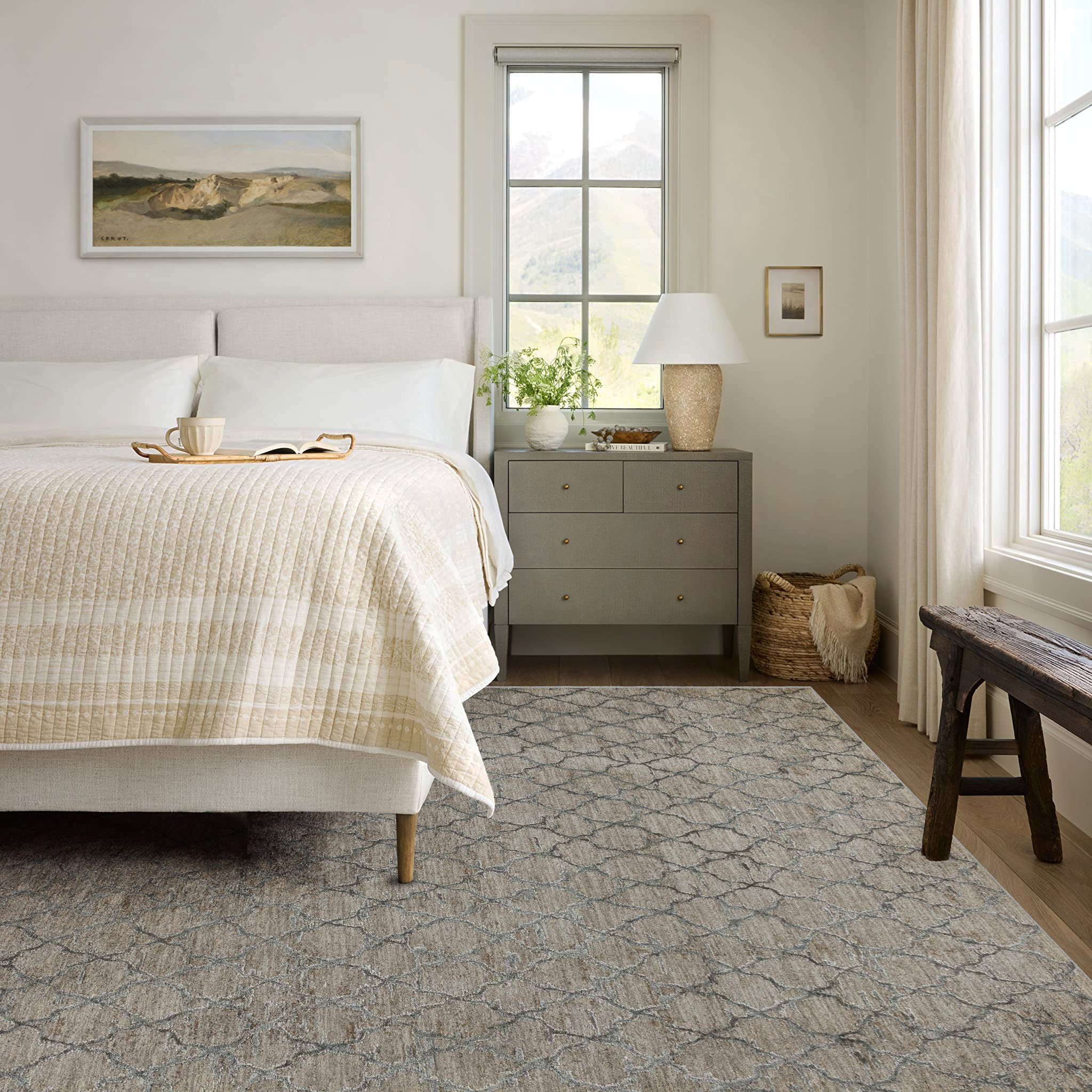 5" X 8" Beige Moroccan Stain Resistant Area Rug