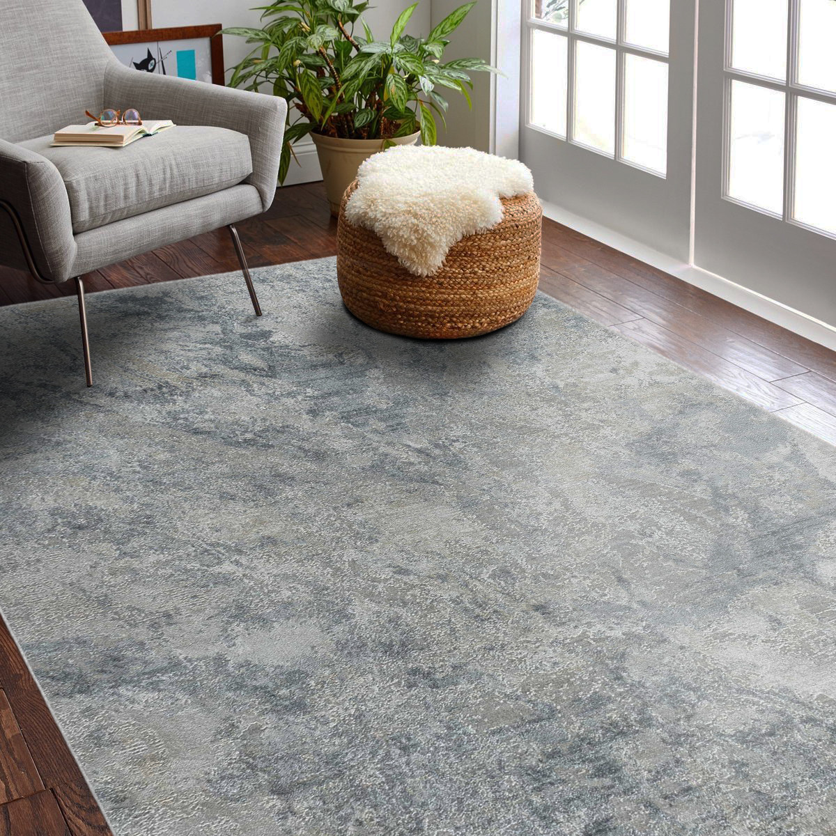 8" X 10" Blue Gray Abstract Power Loom Area Rug