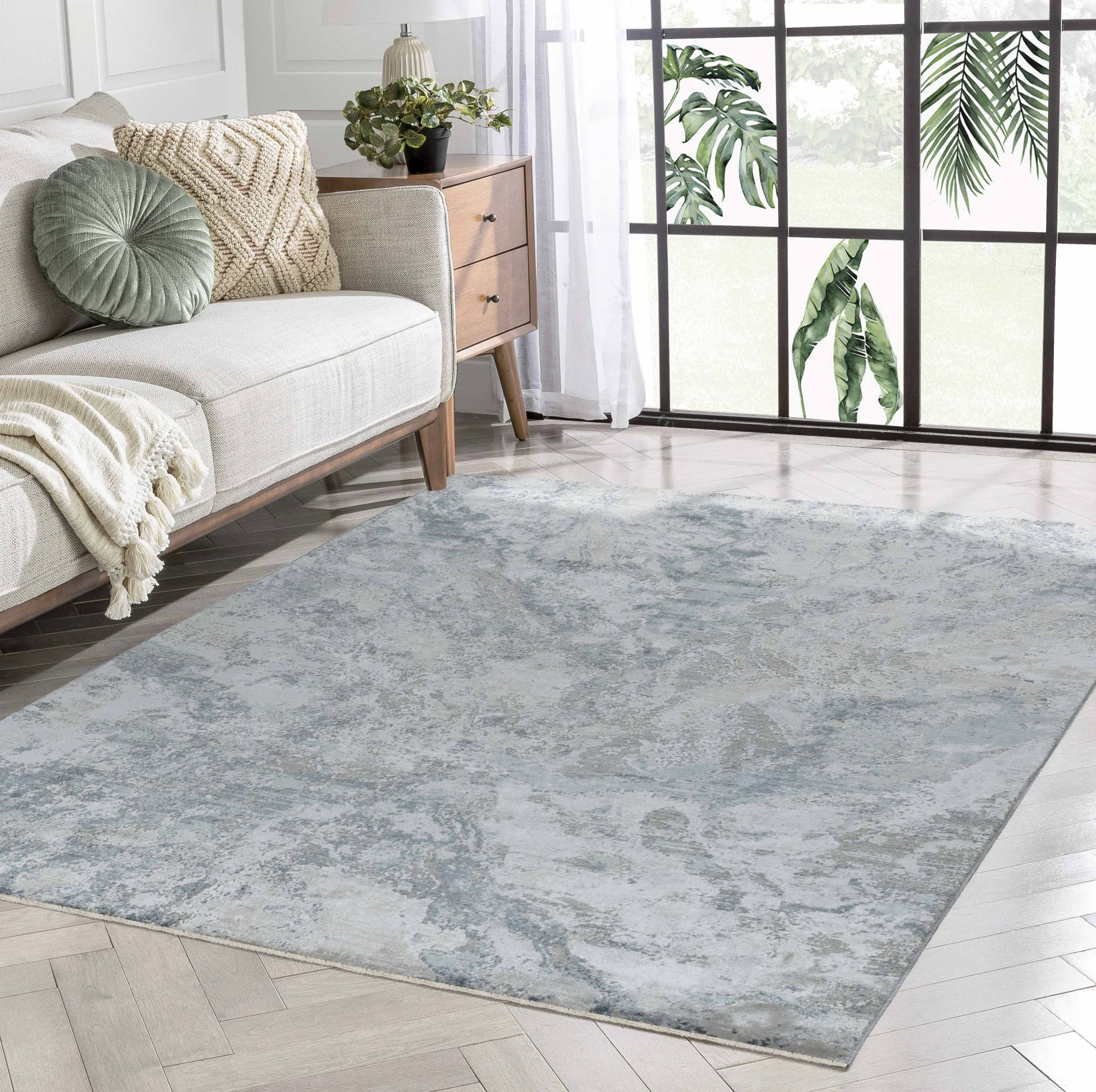 8" X 10" Blue Gray Abstract Power Loom Area Rug