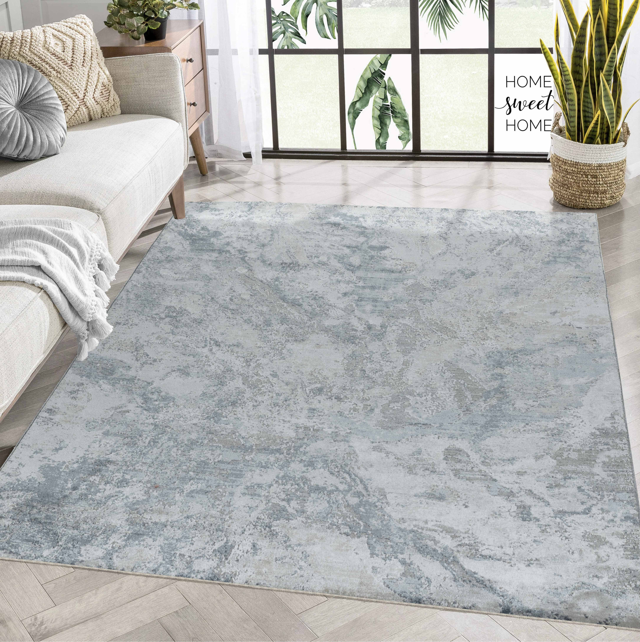 8" X 10" Blue Gray Abstract Power Loom Area Rug