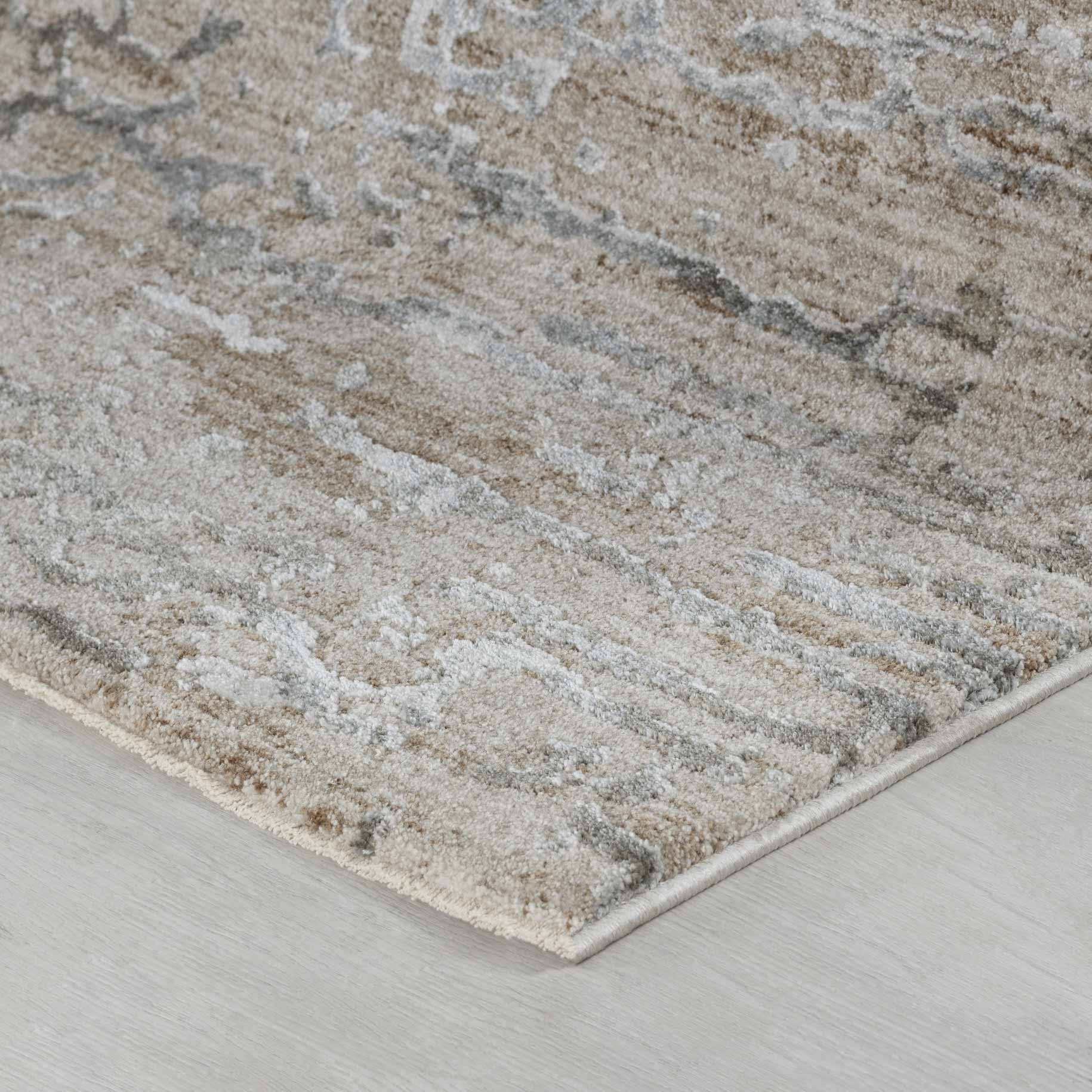 5" X 8" Beige Abstract Stain Resistant Area Rug