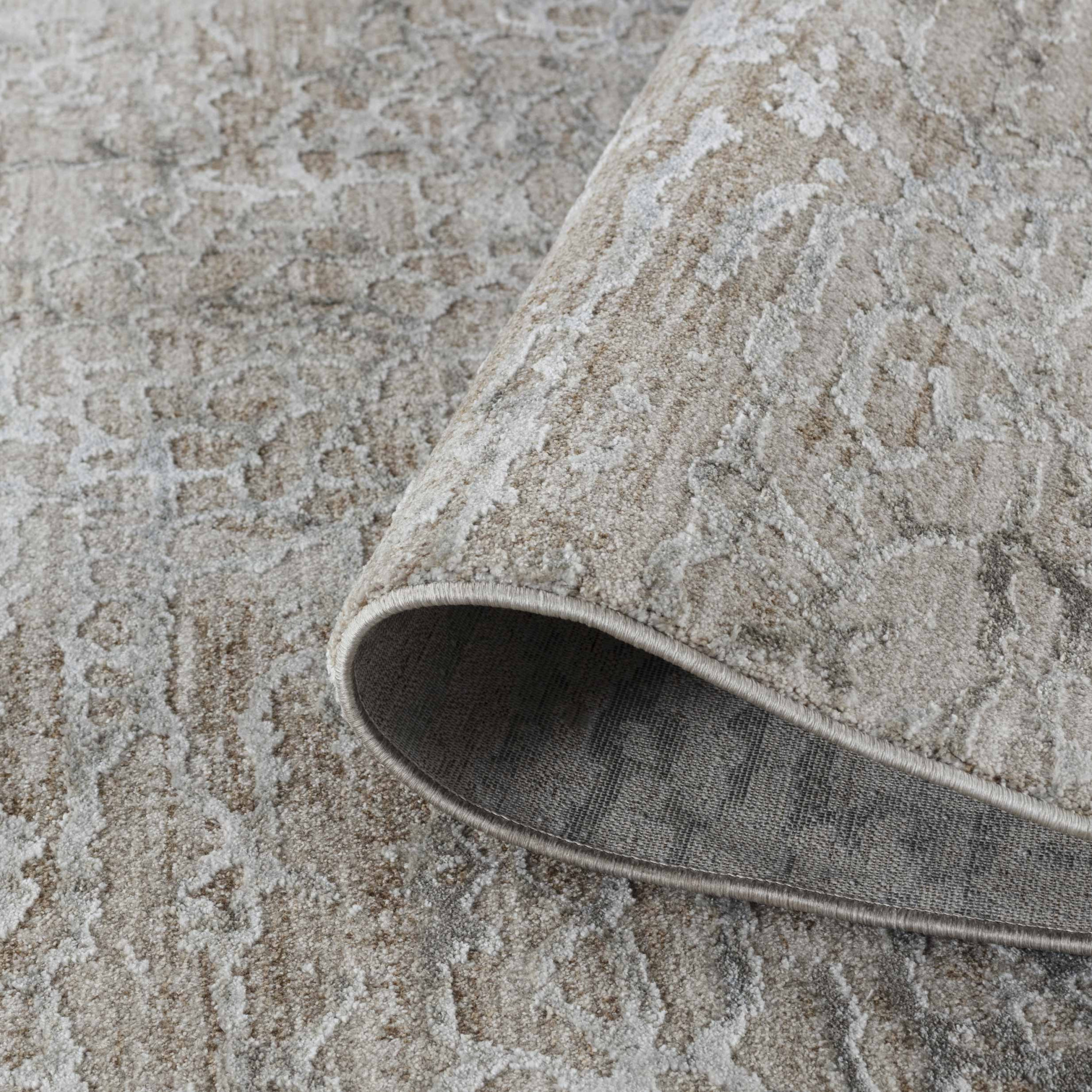5" X 8" Beige Abstract Stain Resistant Area Rug