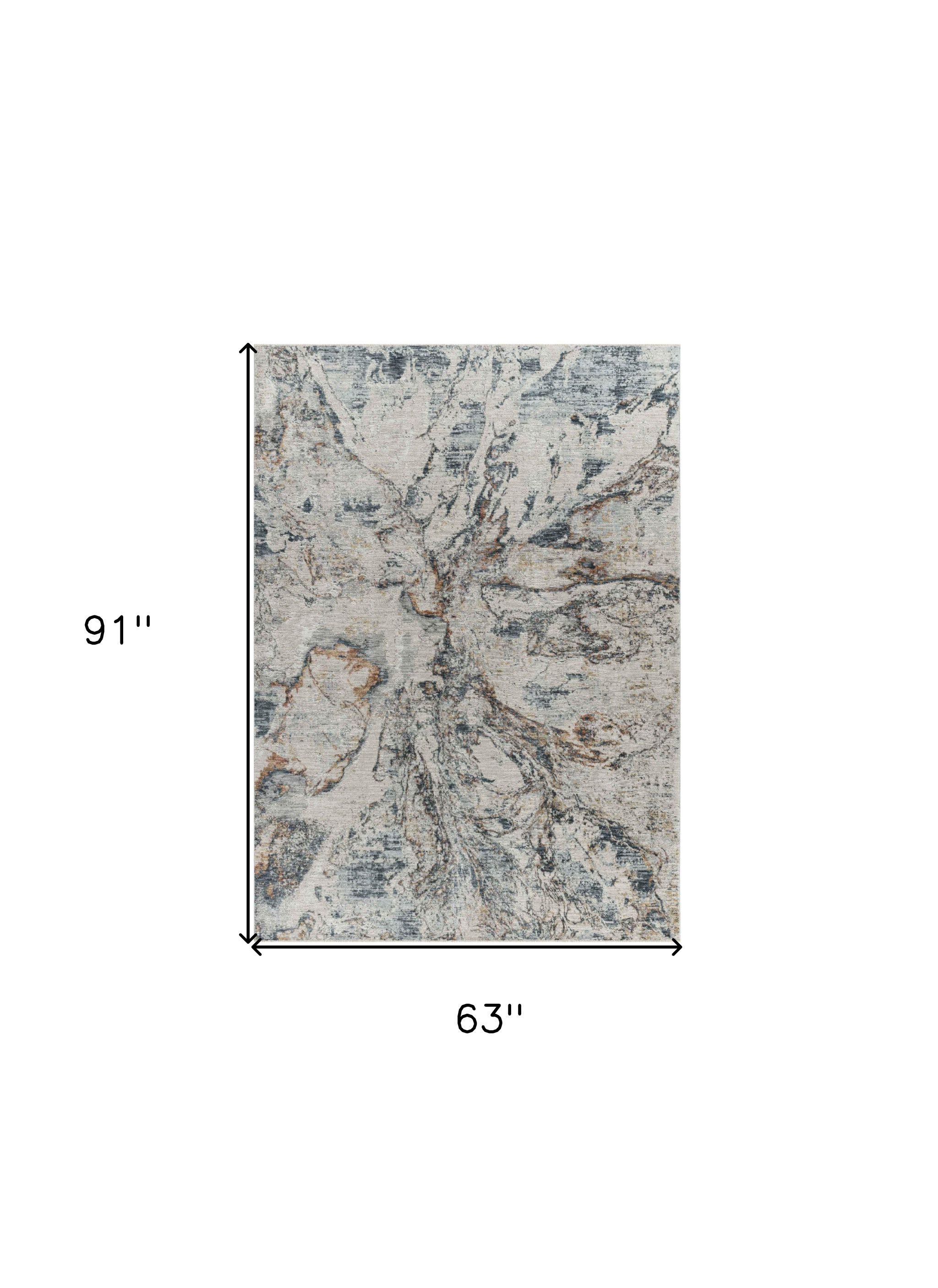 5" X 8" Beige and Blue Abstract Power Loom Area Rug