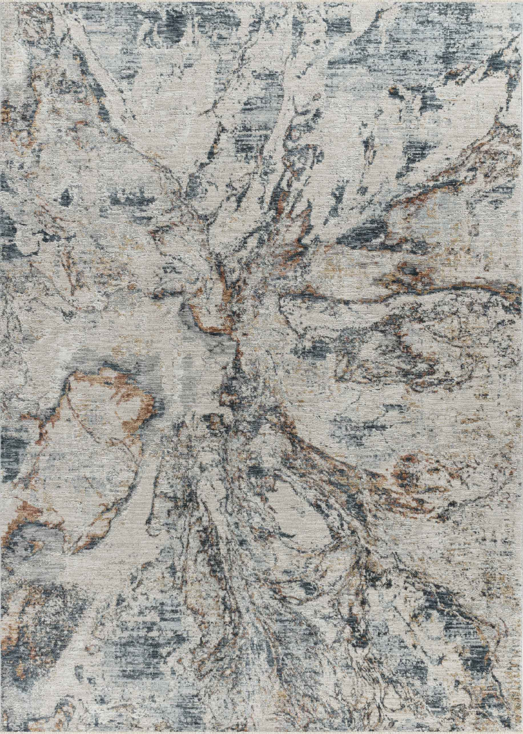 5" X 8" Beige and Blue Abstract Power Loom Area Rug
