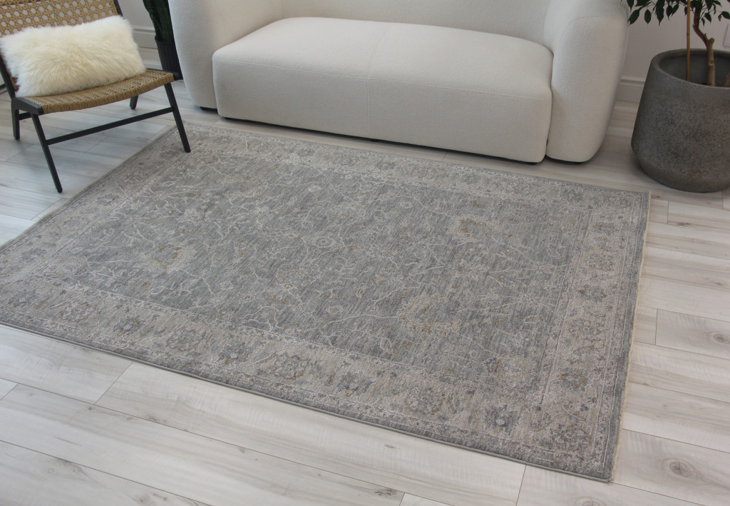 8" X 10"  Blue Gray Southwestern Floral Stain Resistant Area Rug