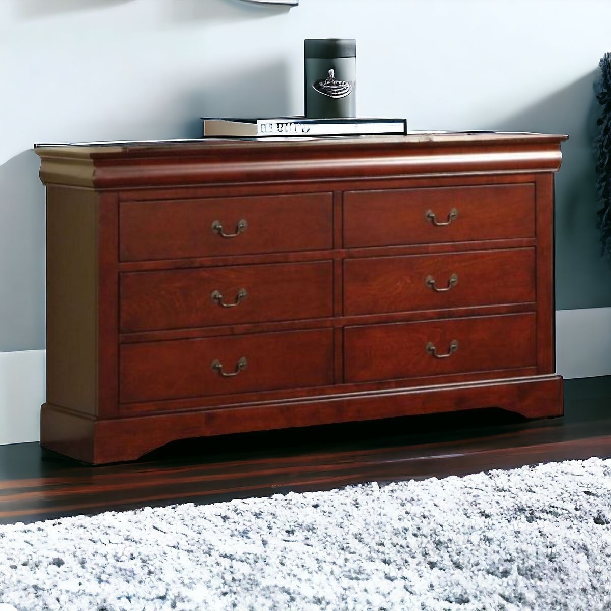 60" Brown Solid and Manufactured Wood Six Drawer Double Dresser-490456-1