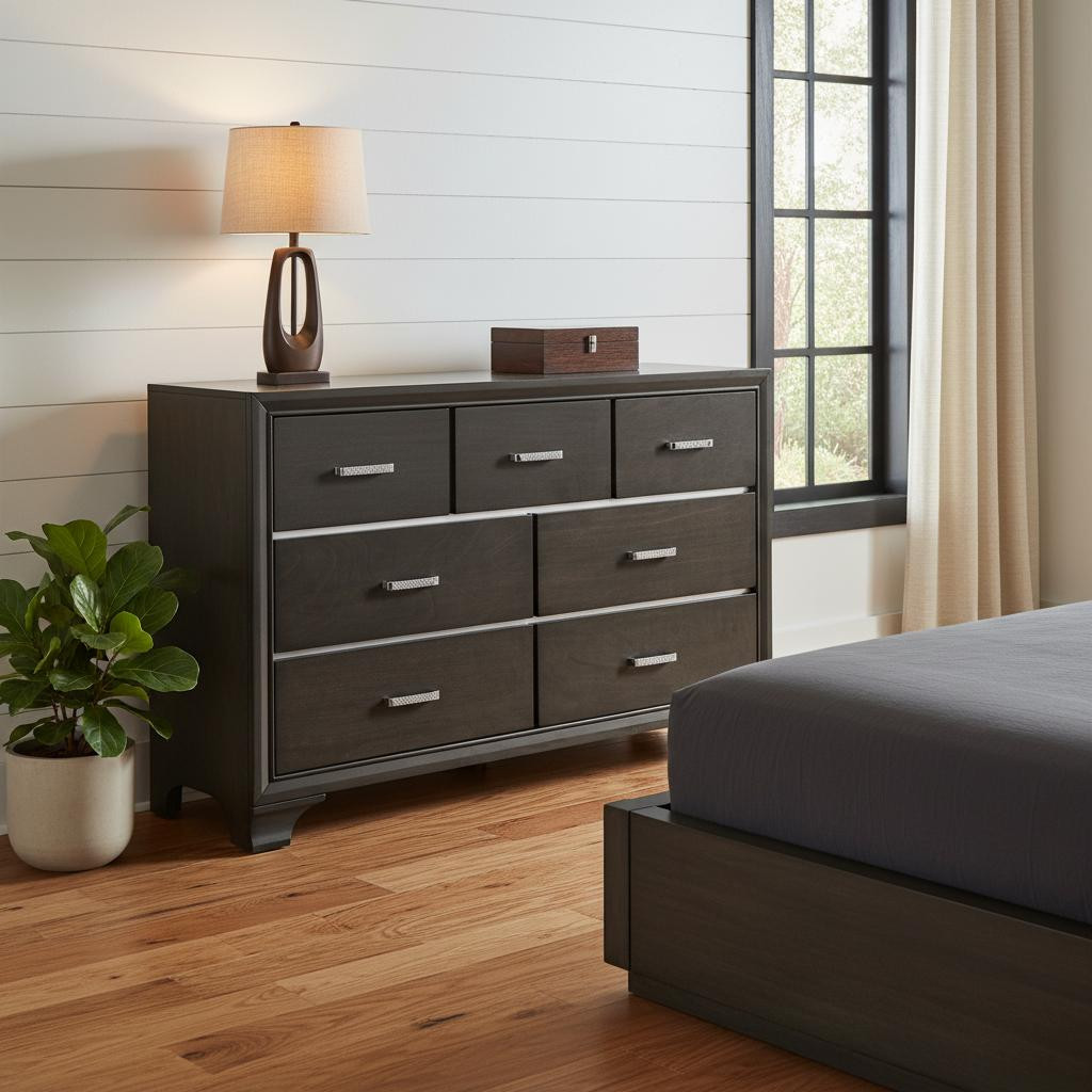 Solid Wood Seven Drawer Triple Dresser