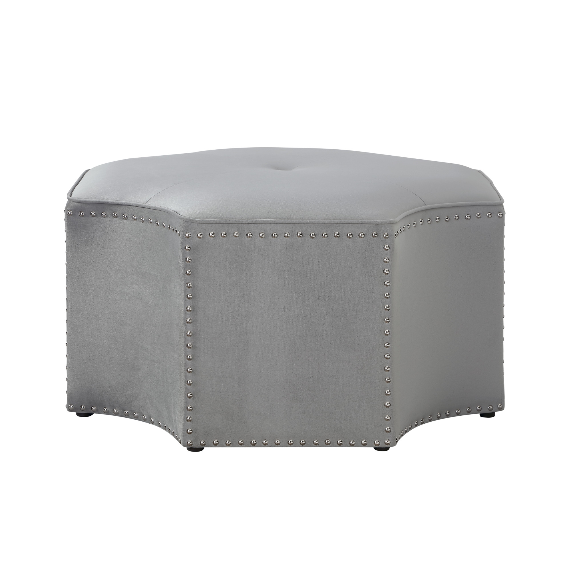 33" Gray Velvet Tufted Octagonal Cocktail Ottoman-490607-1