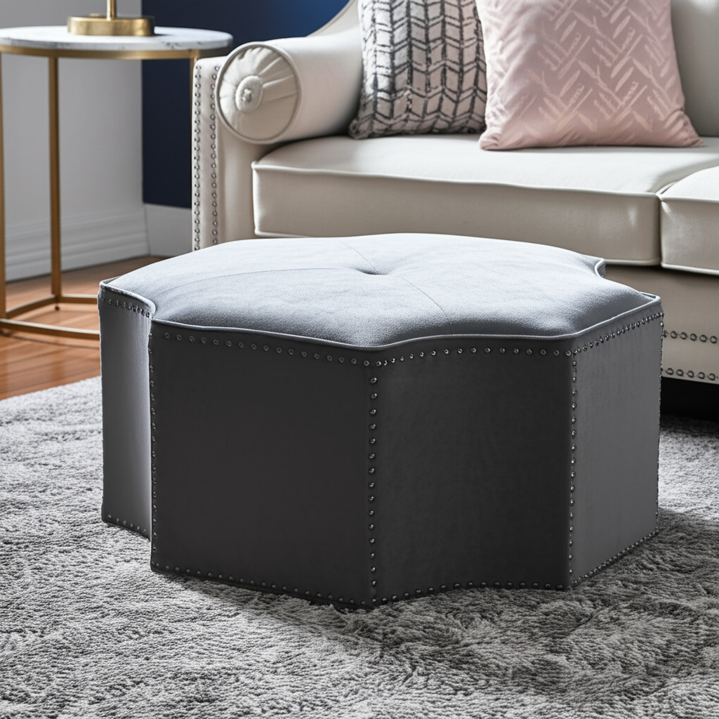 33" Gray Linen Specialty Cocktail Ottoman-490610-1