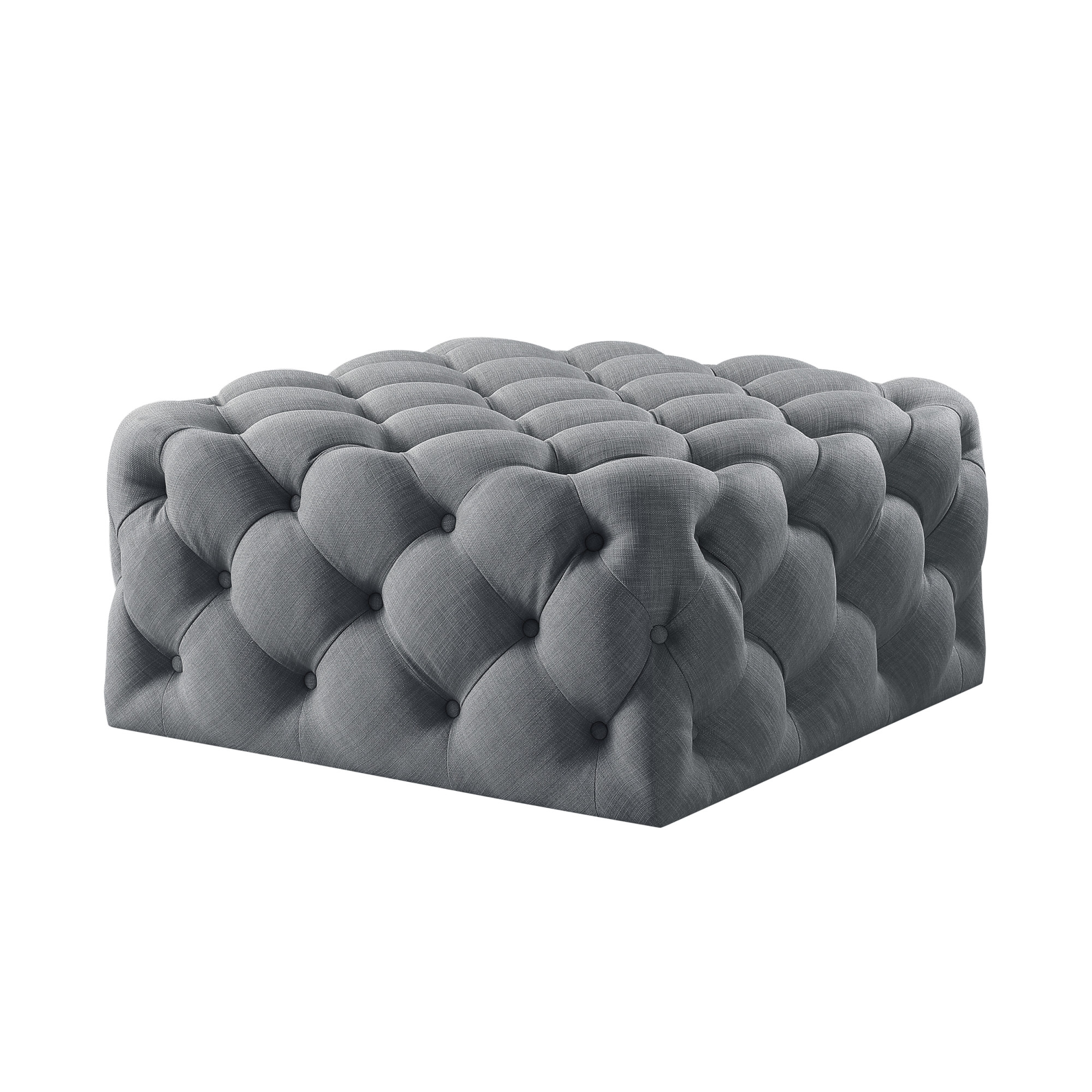 33" Light Gray Linen Rolling Tufted Cocktail Ottoman-490620-1