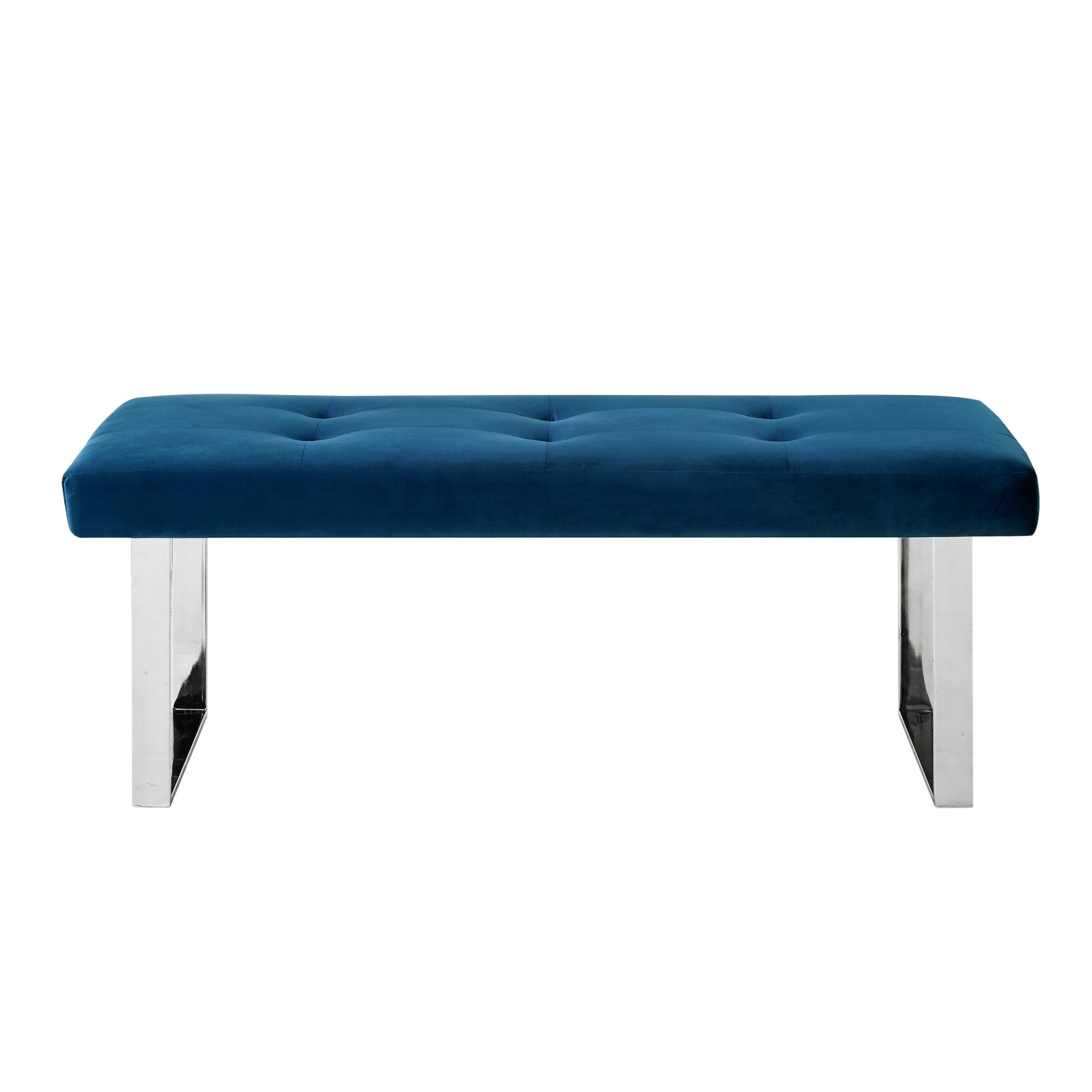 48" Navy Blue And Silver Upholstered Velvet Bench-490835-1