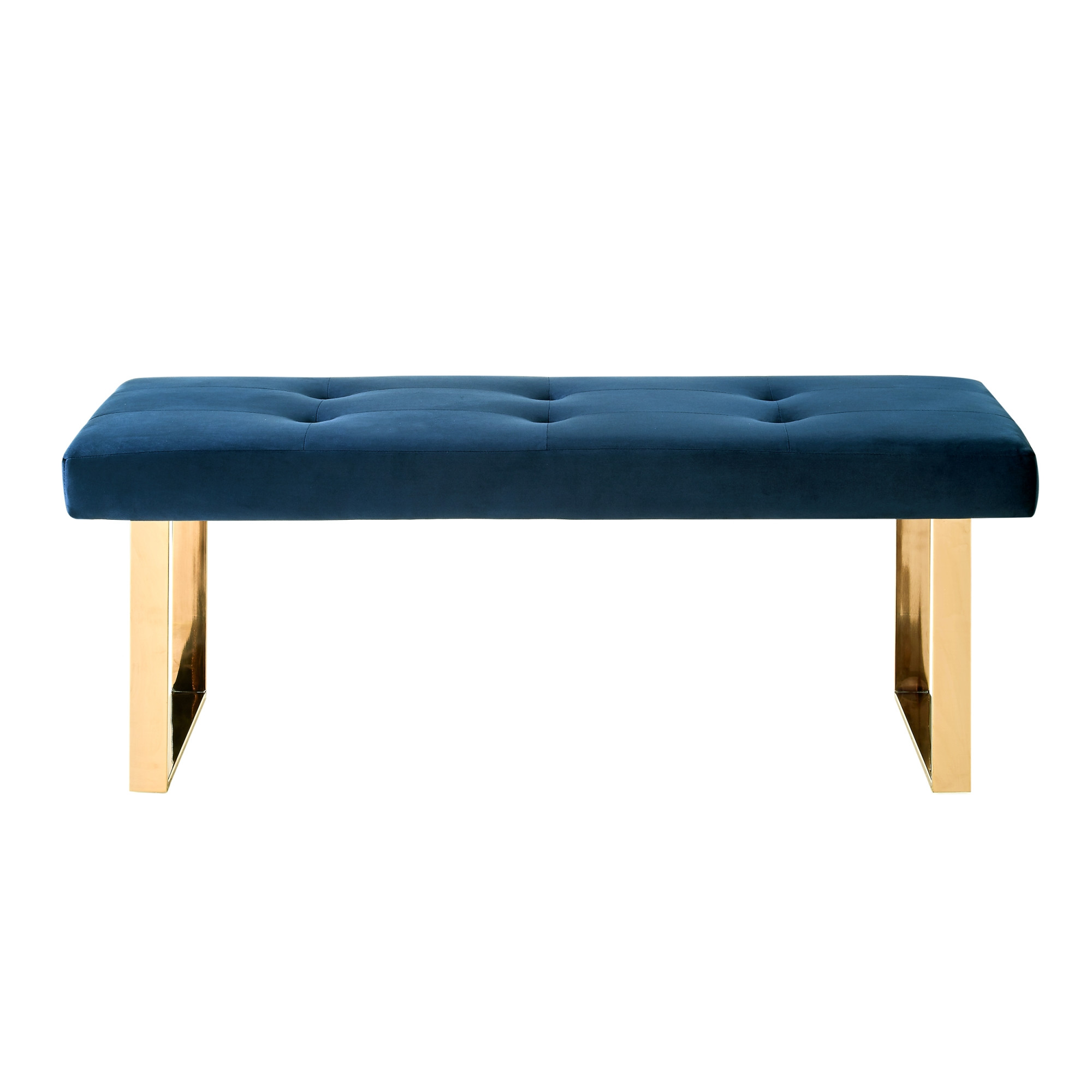 48" Navy Blue And Gold Upholstered Velvet Bench-490836-1