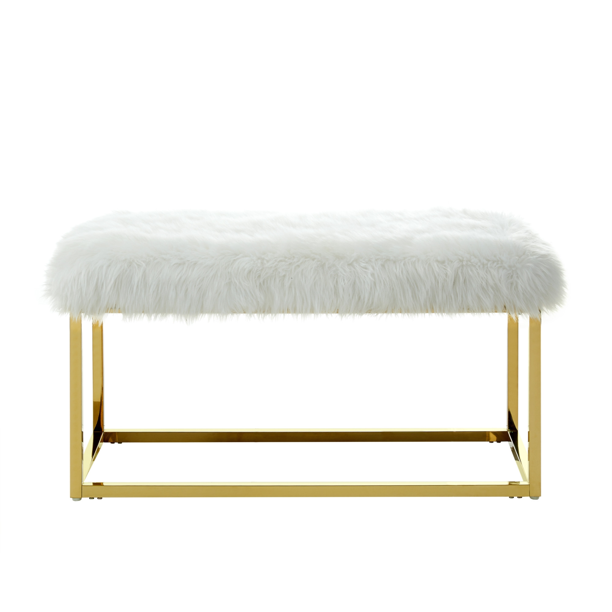 40" White And Gold Upholstered Faux Fur Bench-490849-1
