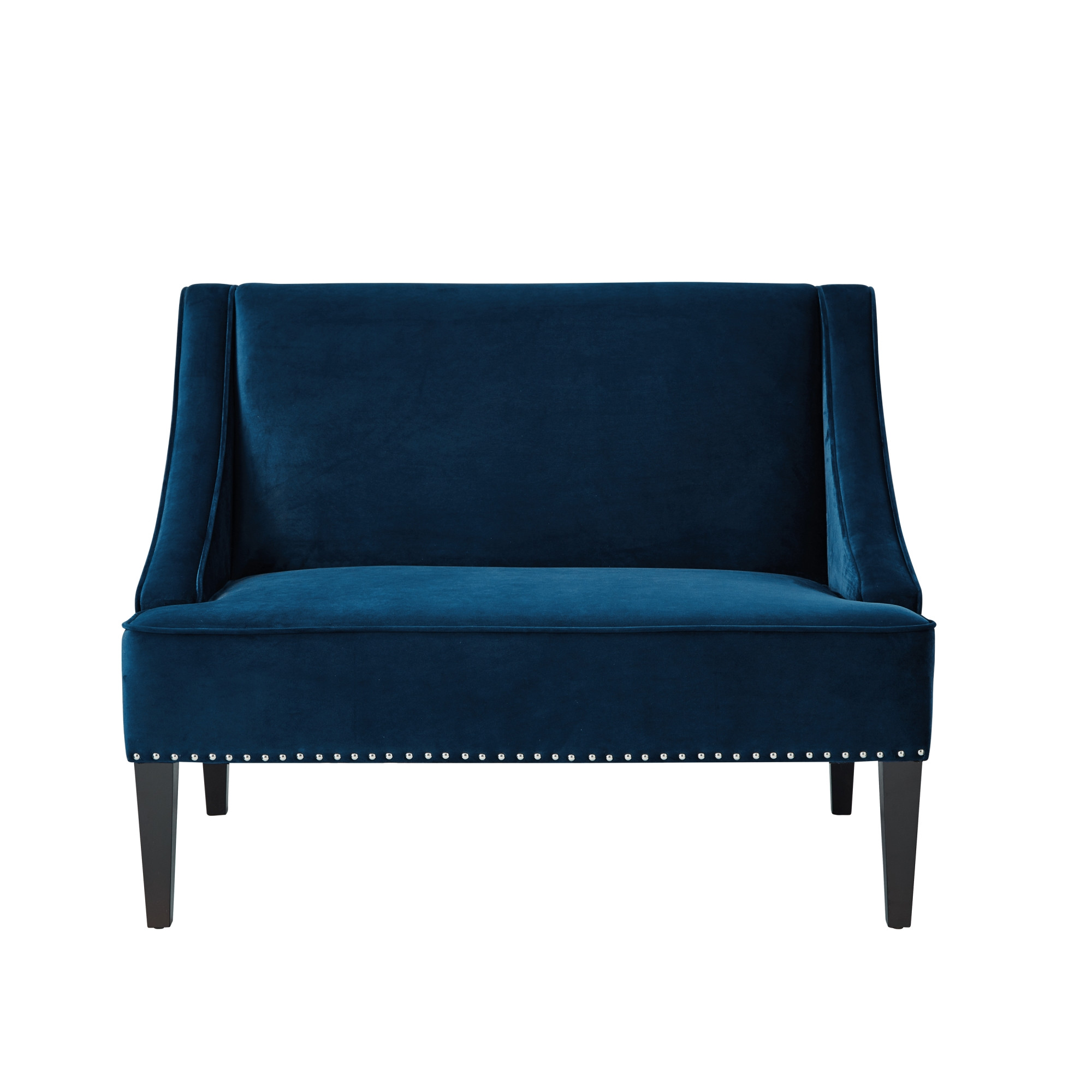 45" Navy Blue And Brown Upholstered Velvet Bench-490859-1