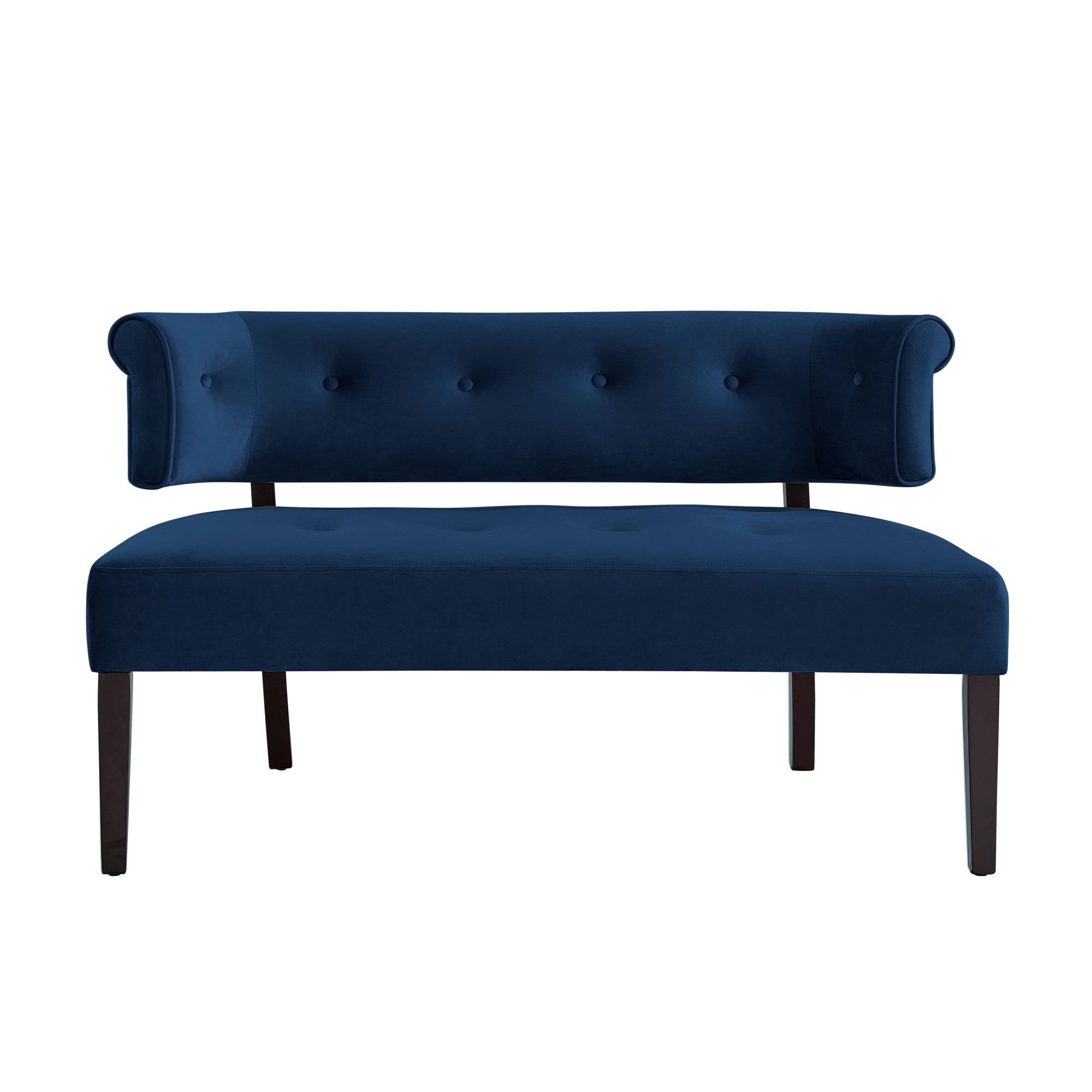 48" Navy Blue And Black Upholstered Velvet Bench-490862-1