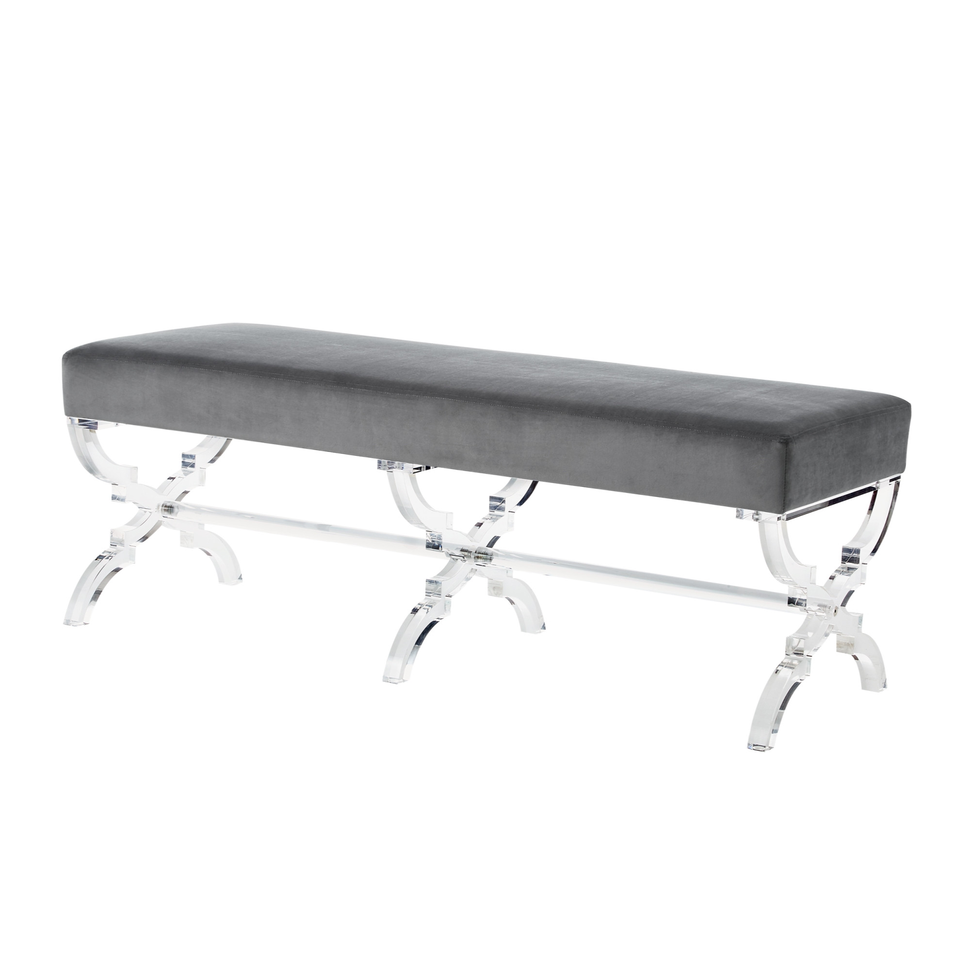 48" Gray And Clear Upholstered Velvet Bench-490864-1