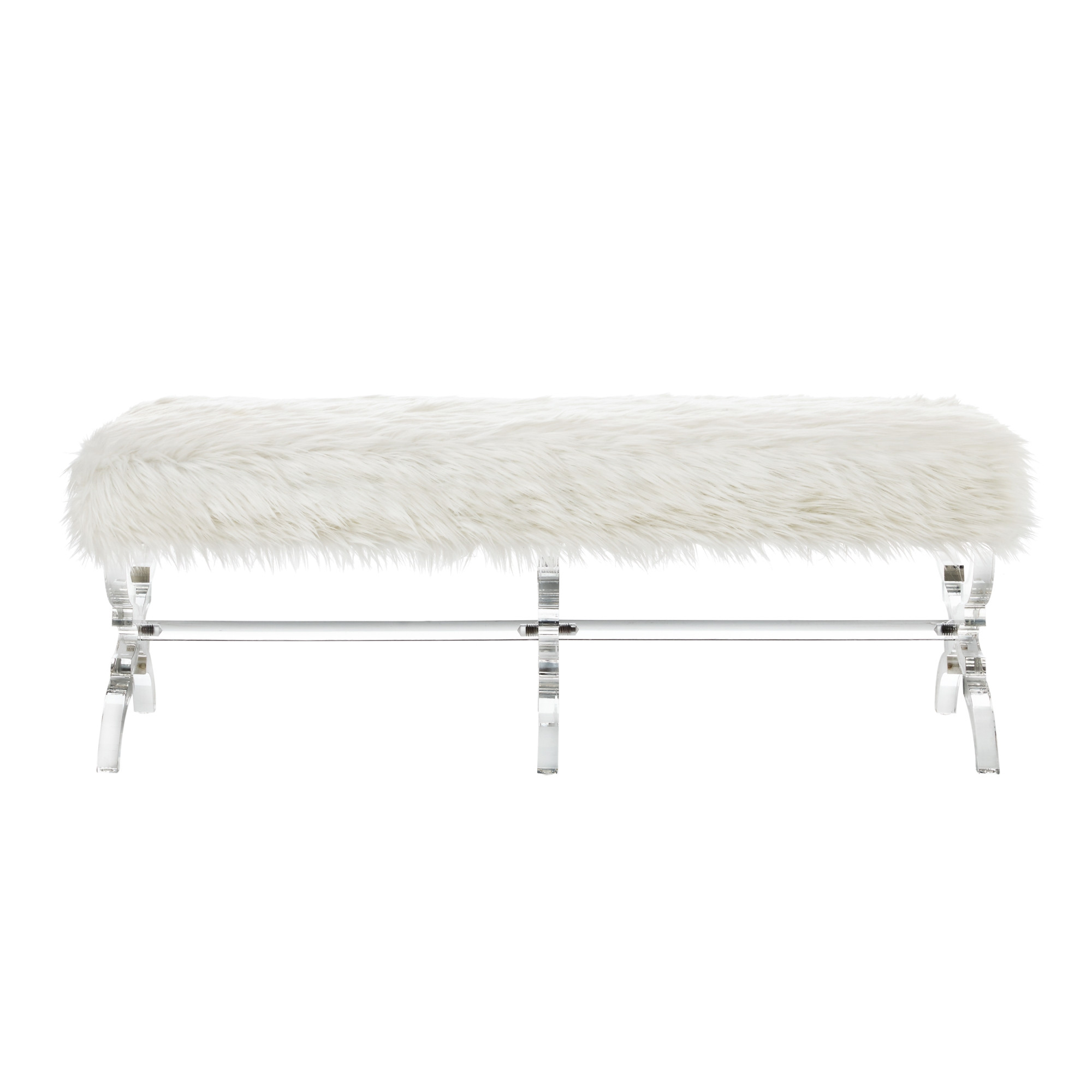 48" Cream And Clear Upholstered Faux Fur Bench-490868-1