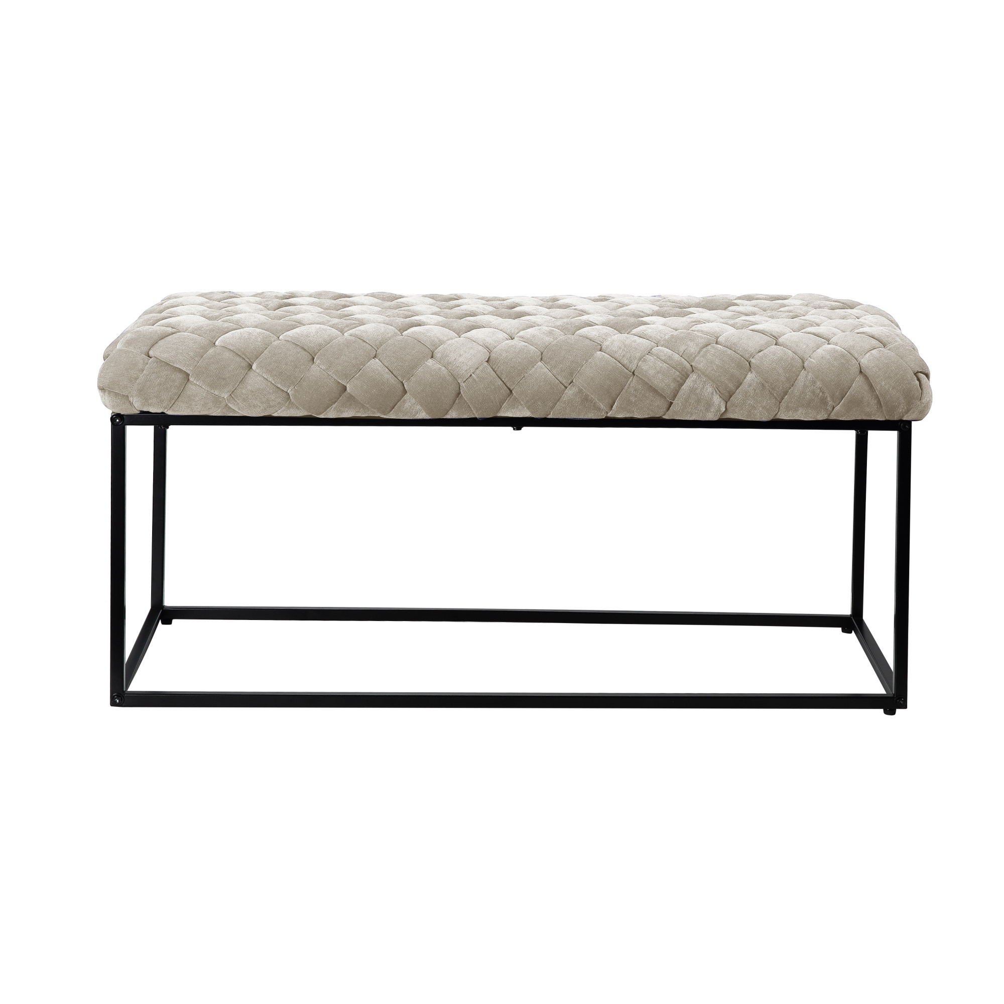 39" Cream And Black Upholstered Velvet Bench-490881-1