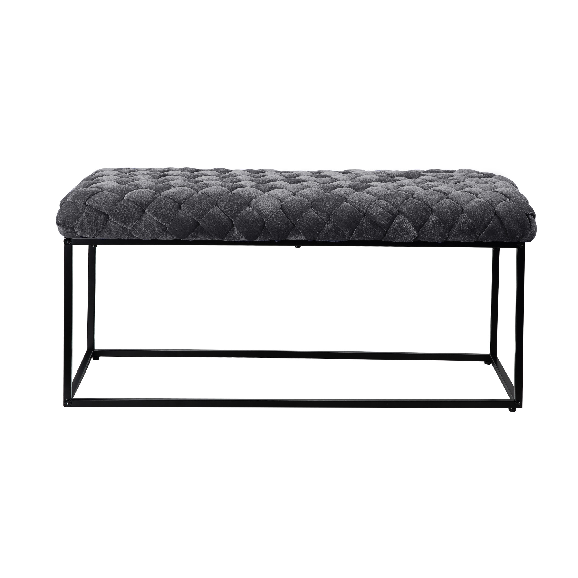 39" Gray And Black Upholstered Velvet Bench-490883-1
