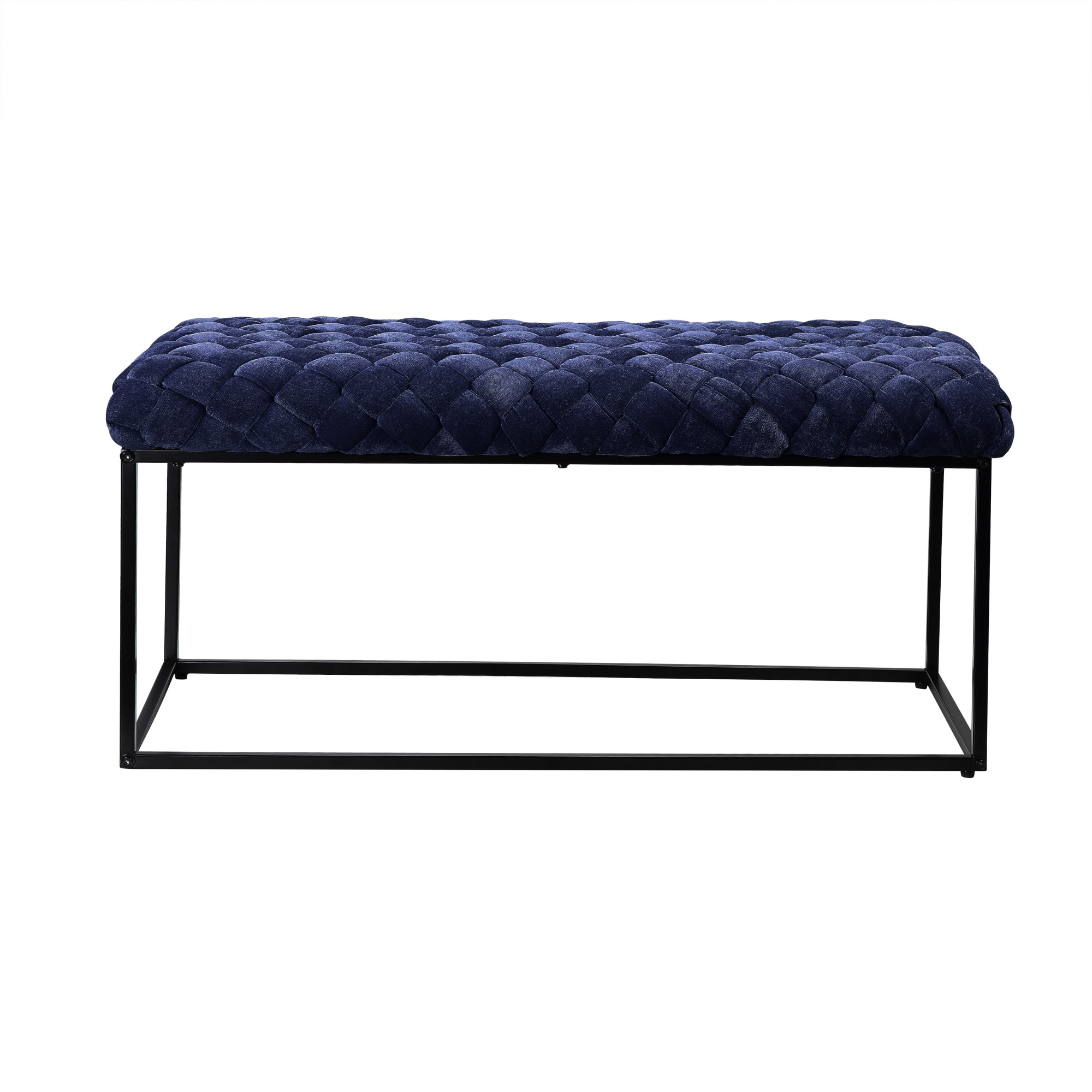 39" Navy Blue And Black Upholstered Velvet Bench-490884-1