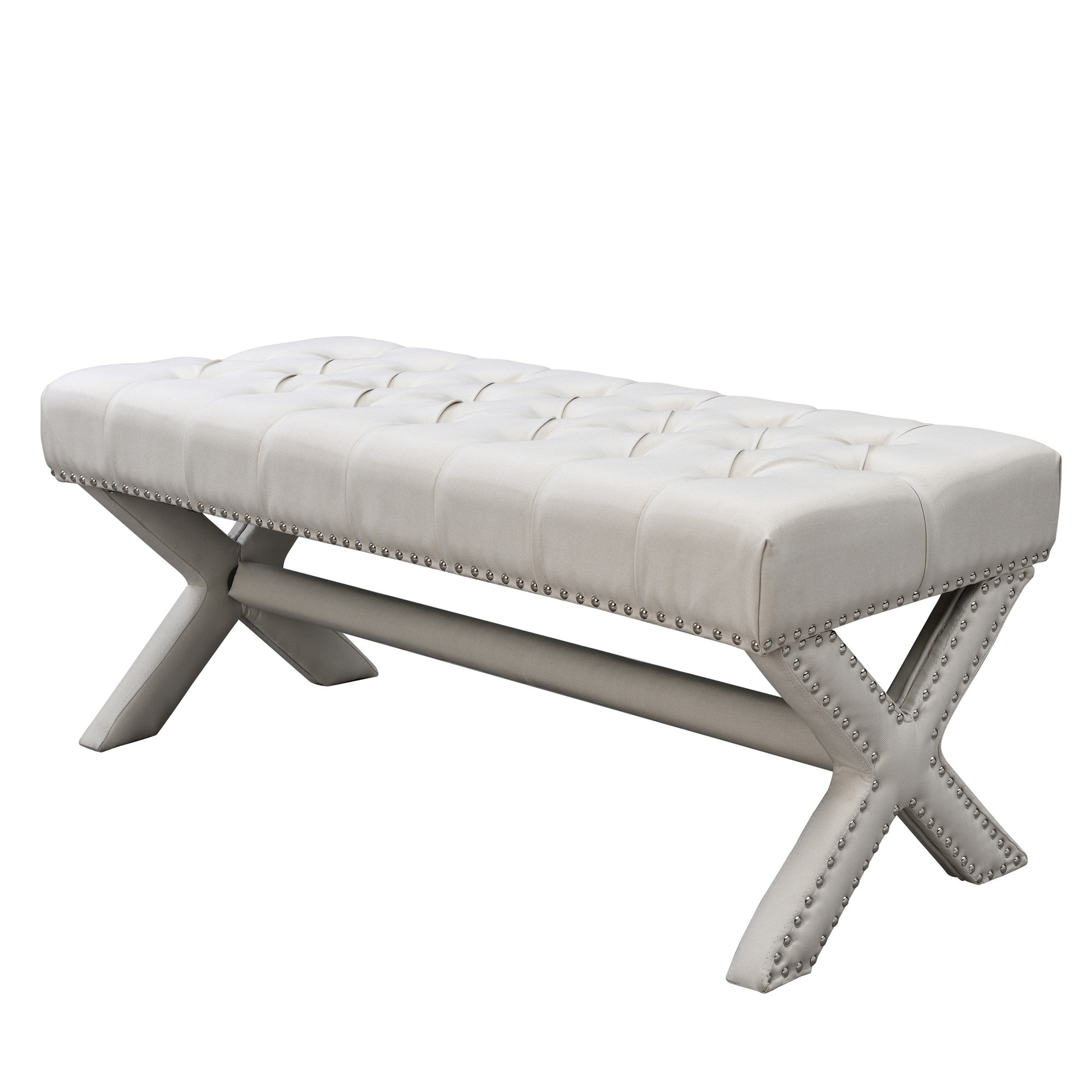 45" Cream Upholstered Linen Bench-490910-1