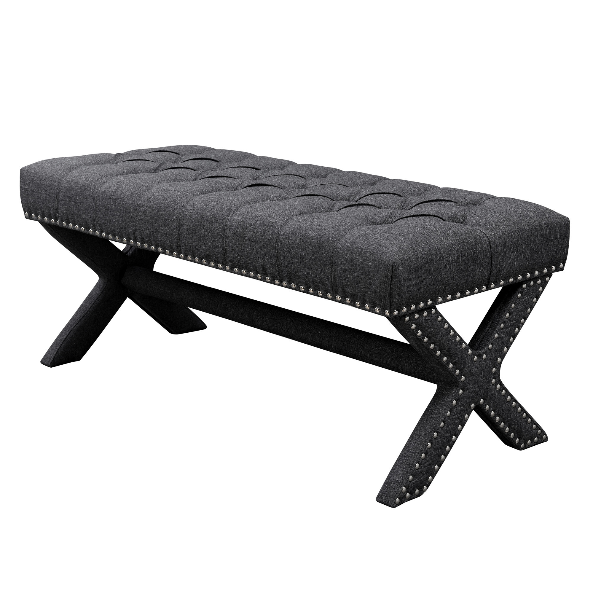 45" Dark Gray Upholstered Linen Bench-490911-1