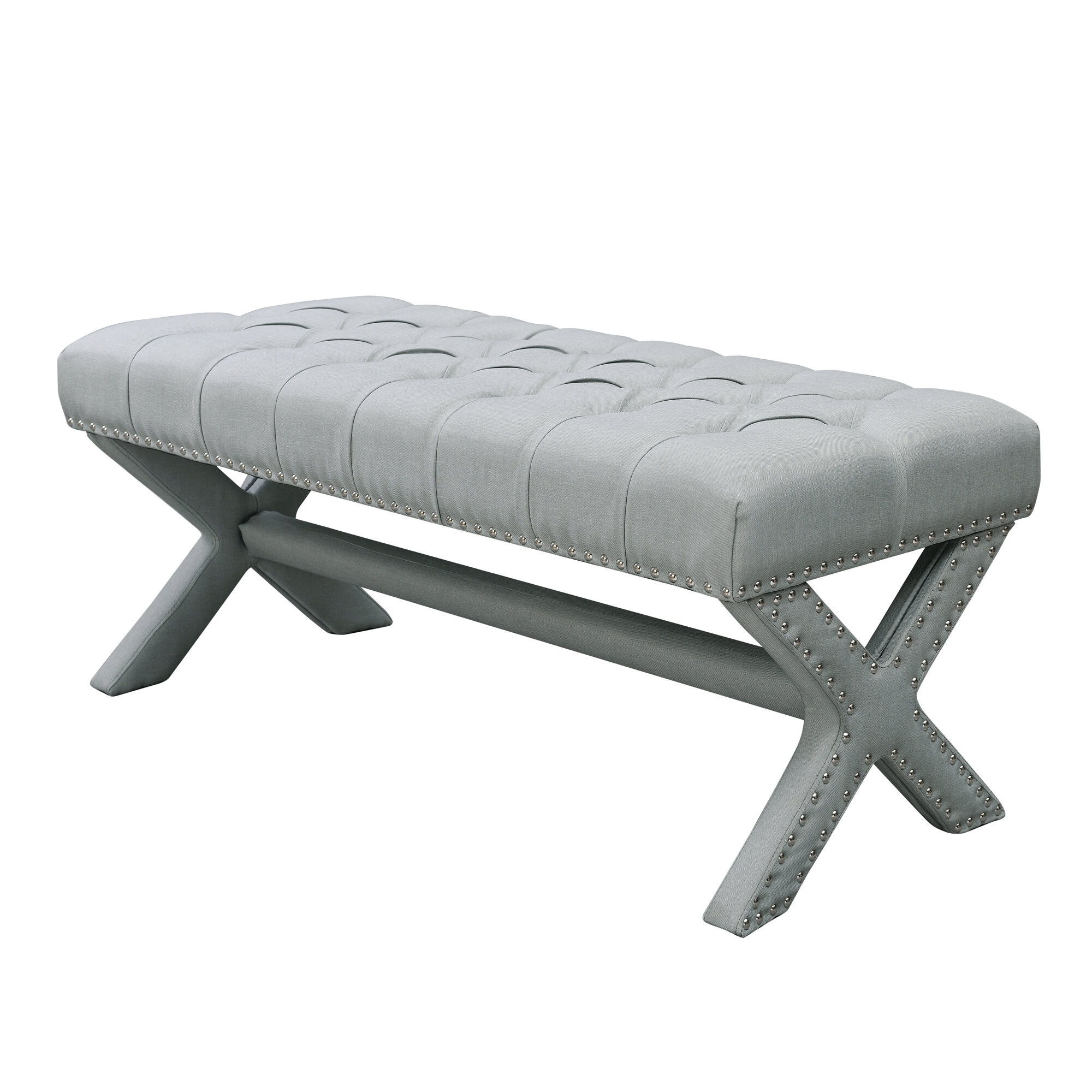 45" Light Gray Upholstered Linen Bench-490912-1