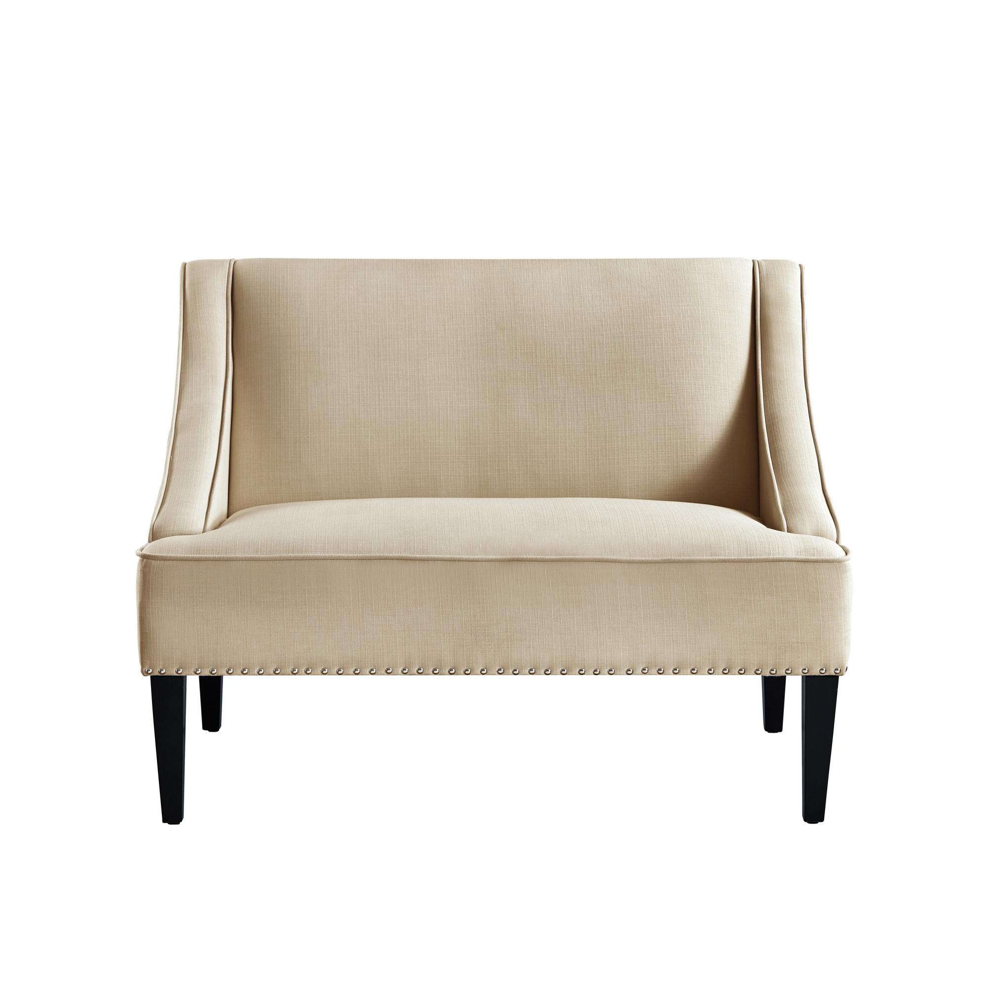 45" Beige And Black Upholstered Linen Bench-490922-1
