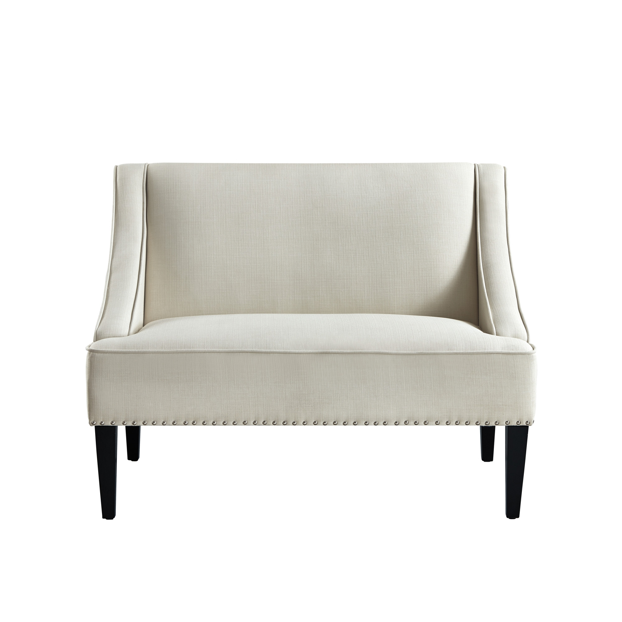 45" Cream And Black Upholstered Linen Bench-490923-1