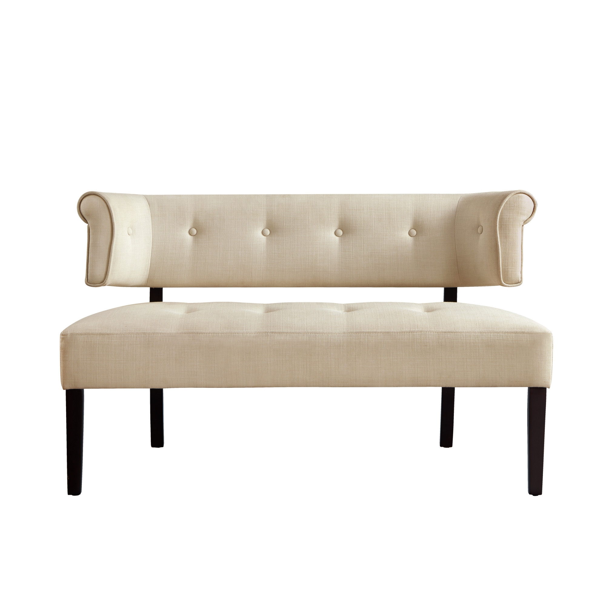 48" Beige And Black Upholstered Linen Bench-490925-1