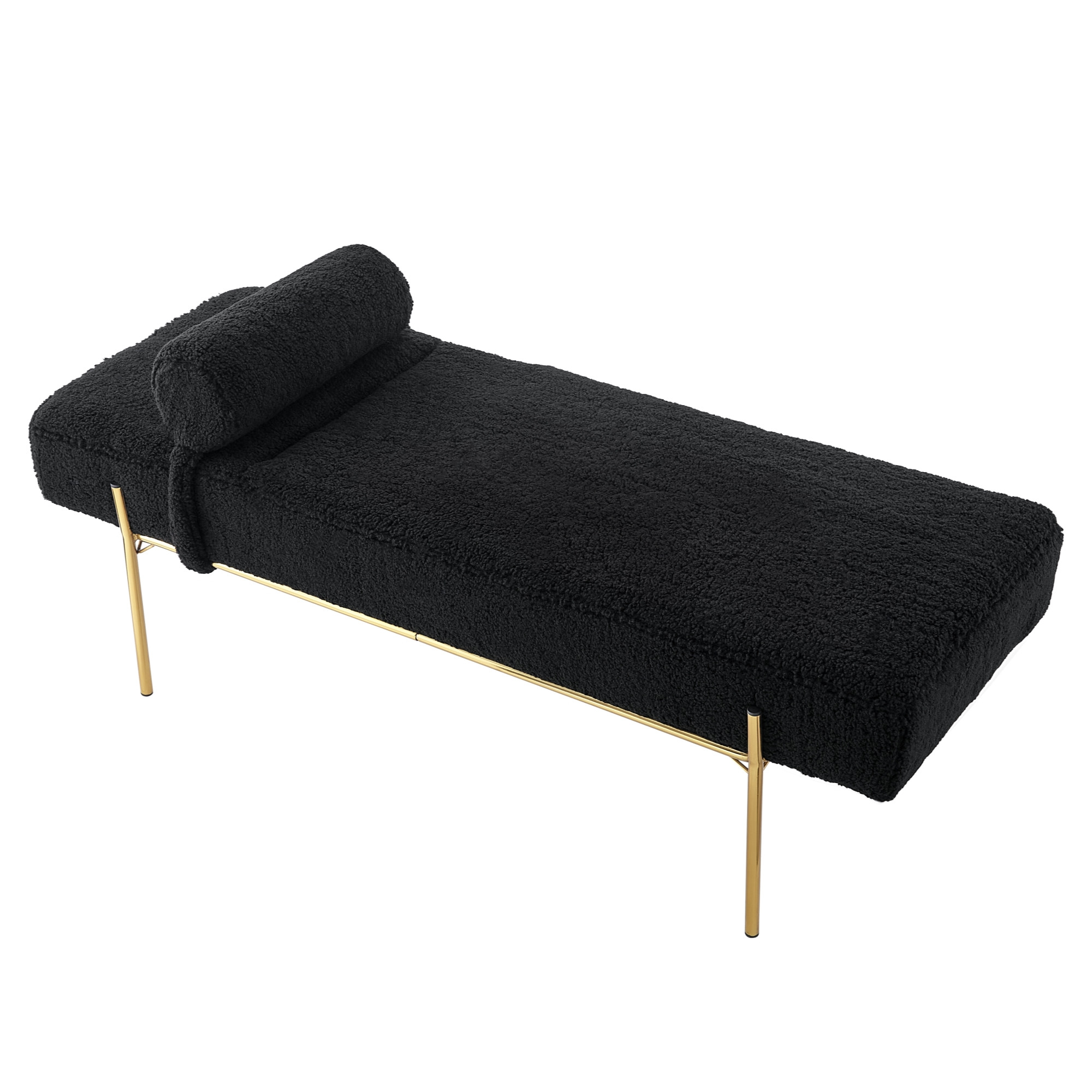 56" Black And Gold Upholstered Sherpa Bench-490936-1