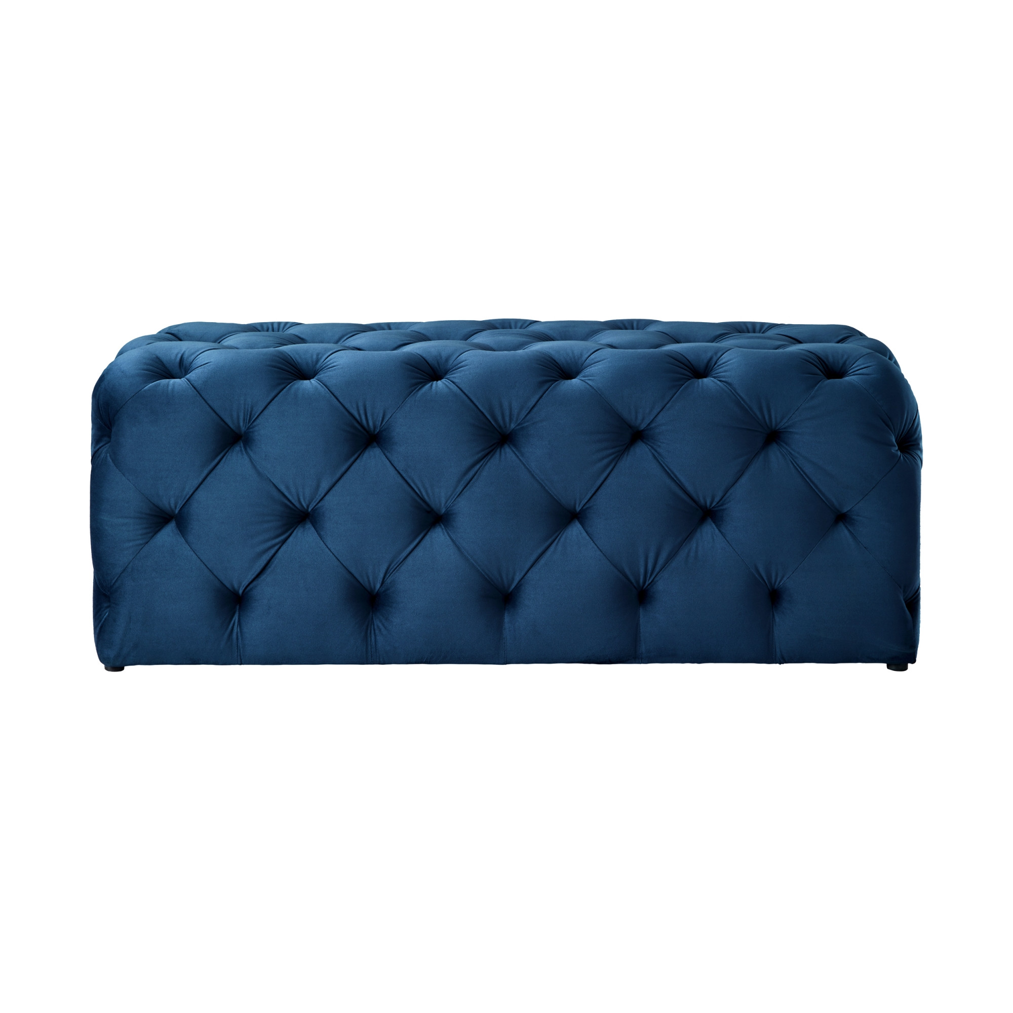 48" Navy Blue And Black Upholstered Velvet Bench-490940-1