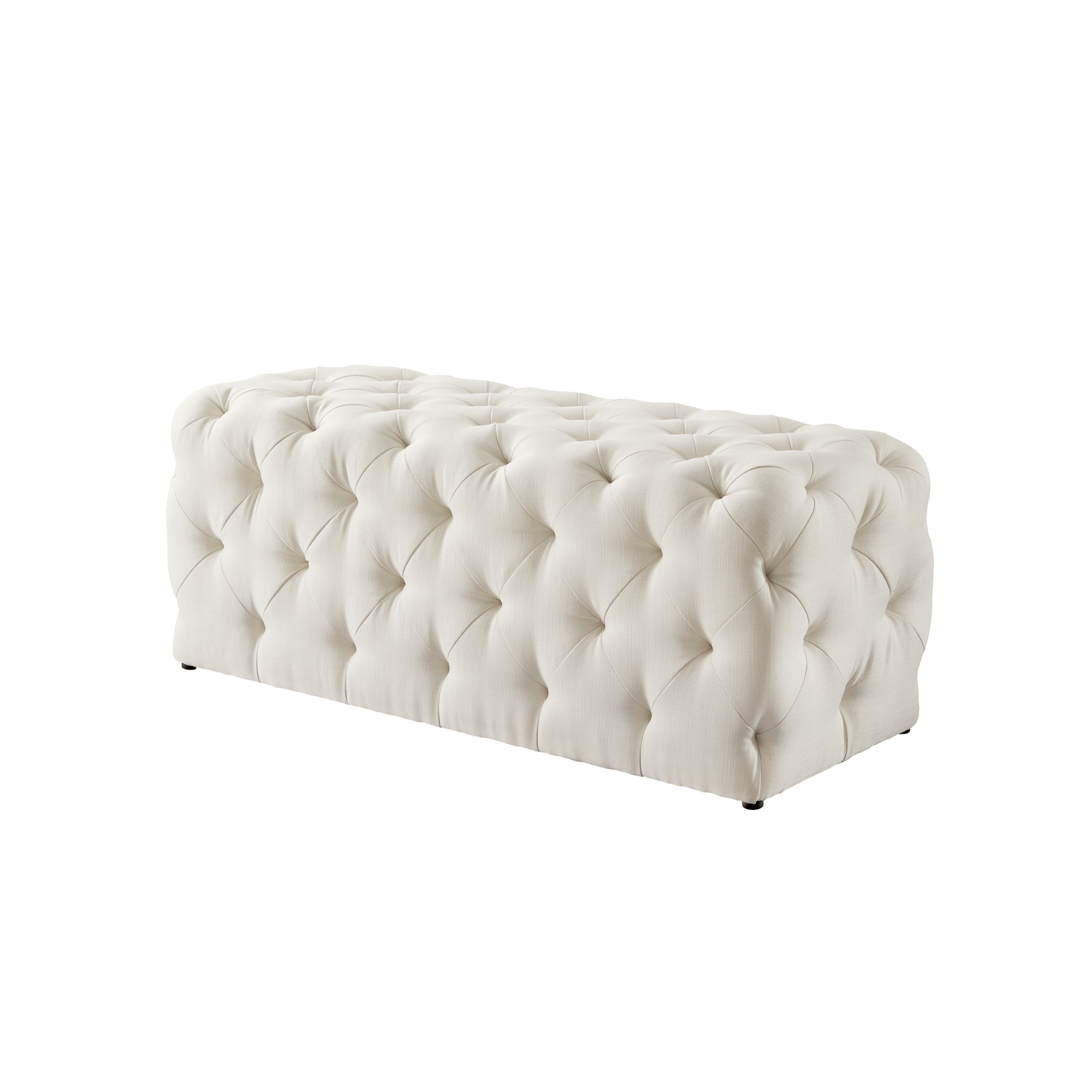 48" Cream And Black Upholstered Linen Bench-490942-1