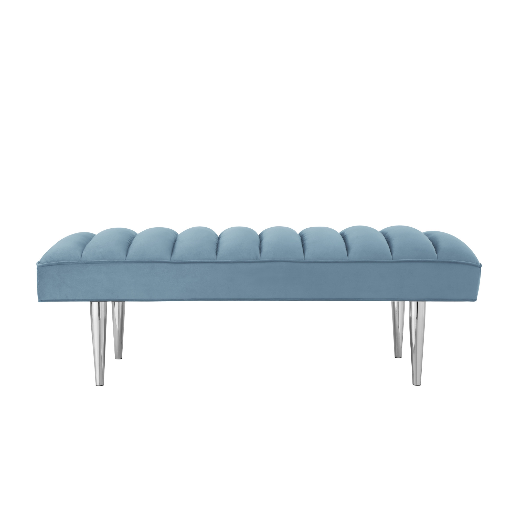 53" Blue And Silver Upholstered Velvet Bench-490945-1