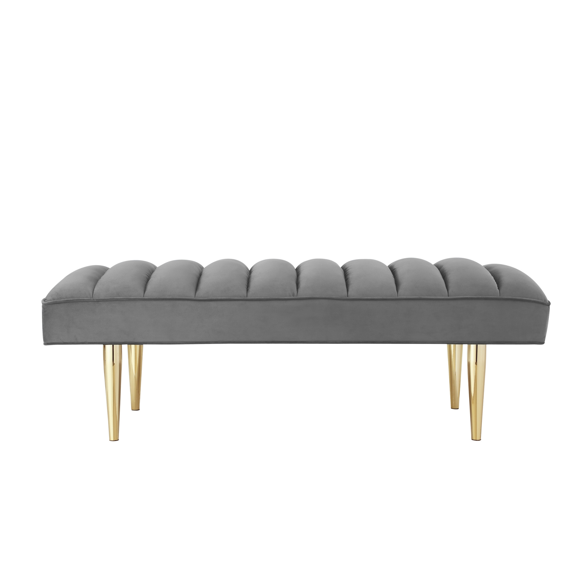 53" Light Gray And Gold Upholstered Velvet Bench-490946-1