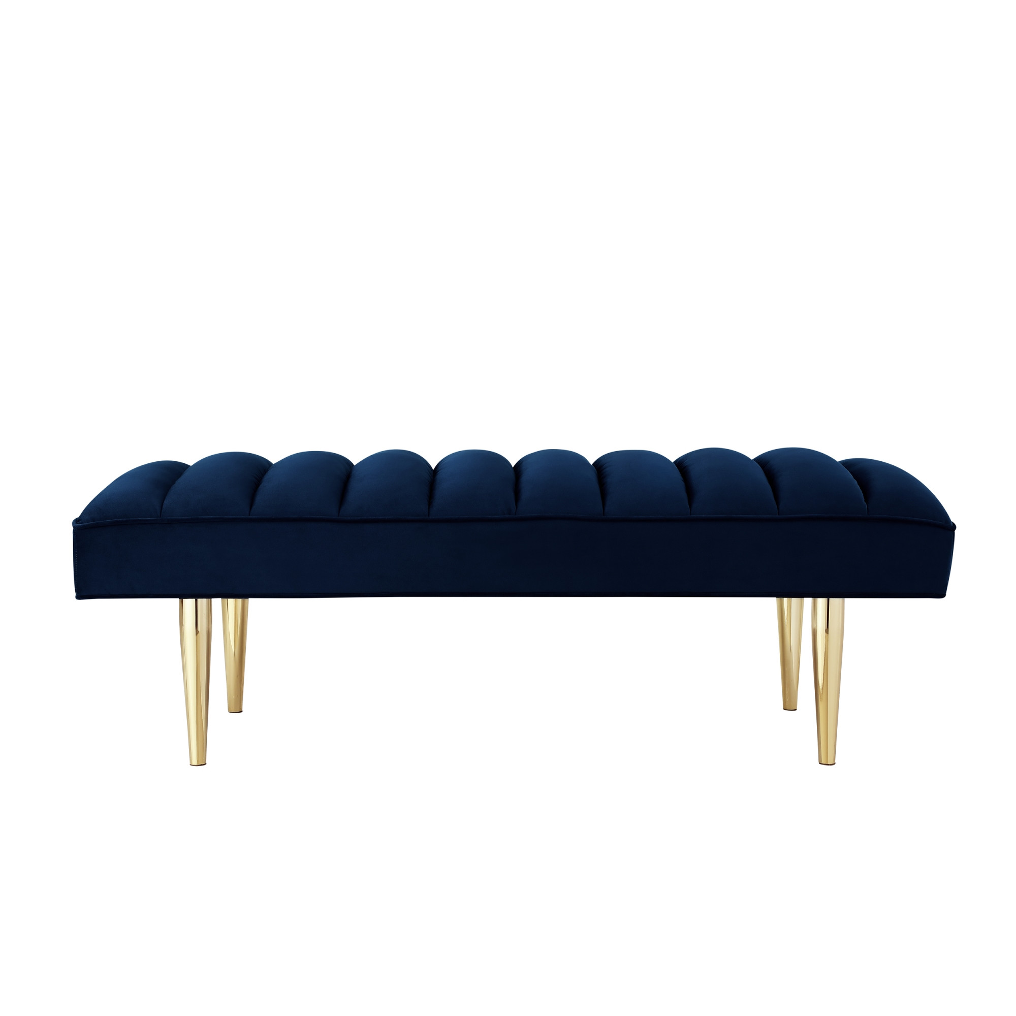 53" Navy Blue And Gold Upholstered Velvet Bench-490947-1