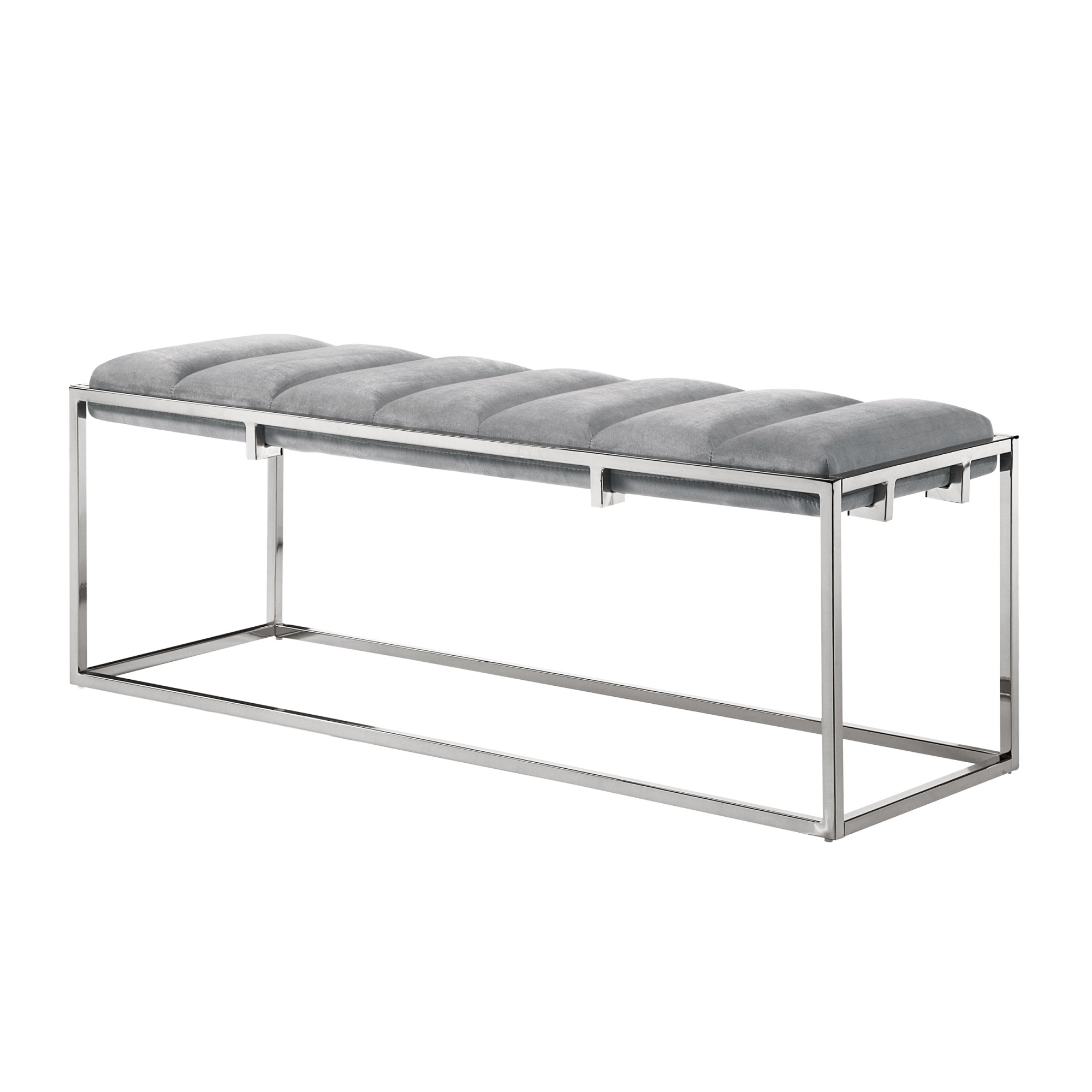 50" Gray And Silver Upholstered Velvet Bench-490956-1