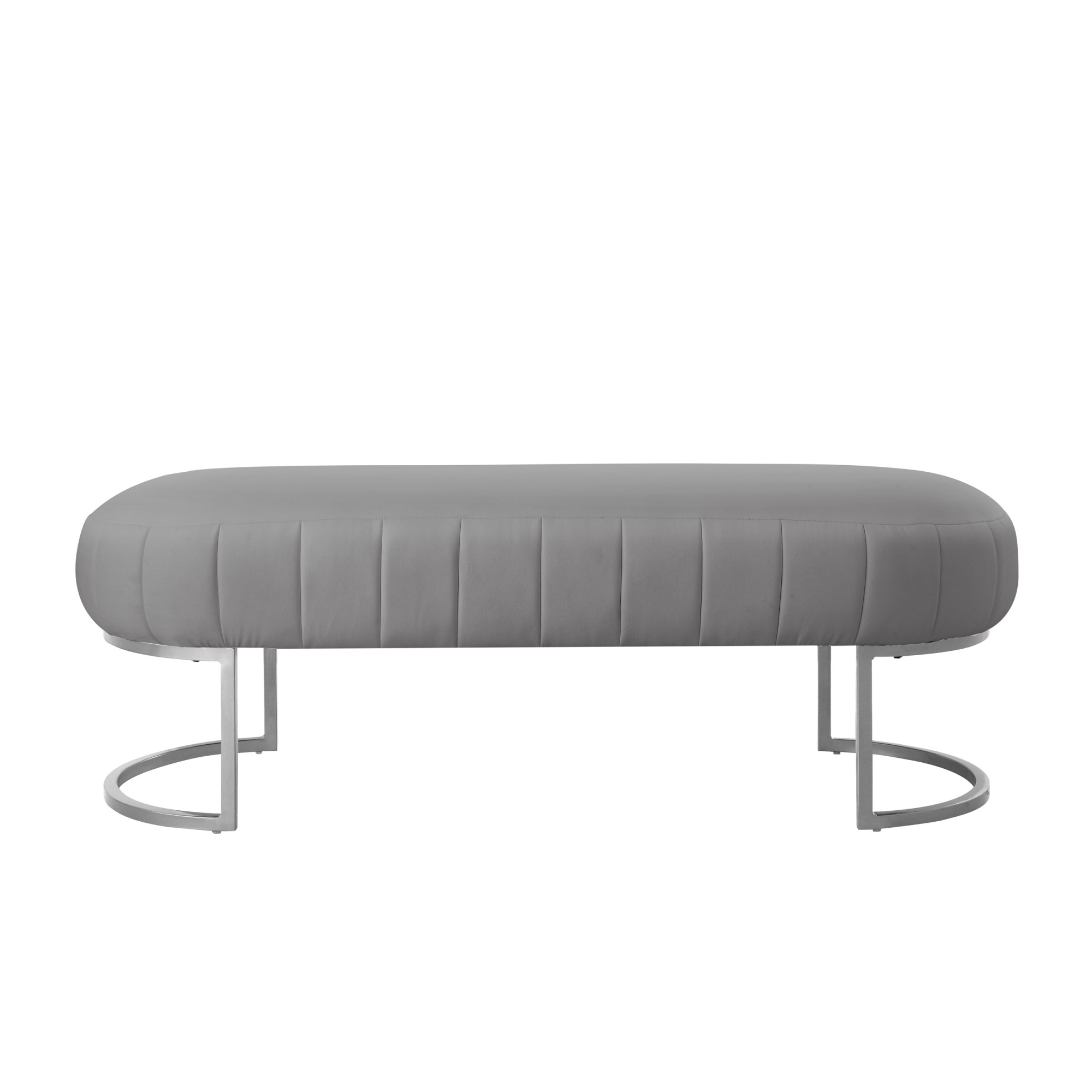 53" Gray and Silver Upholstered Faux Leather Bench-490974-1