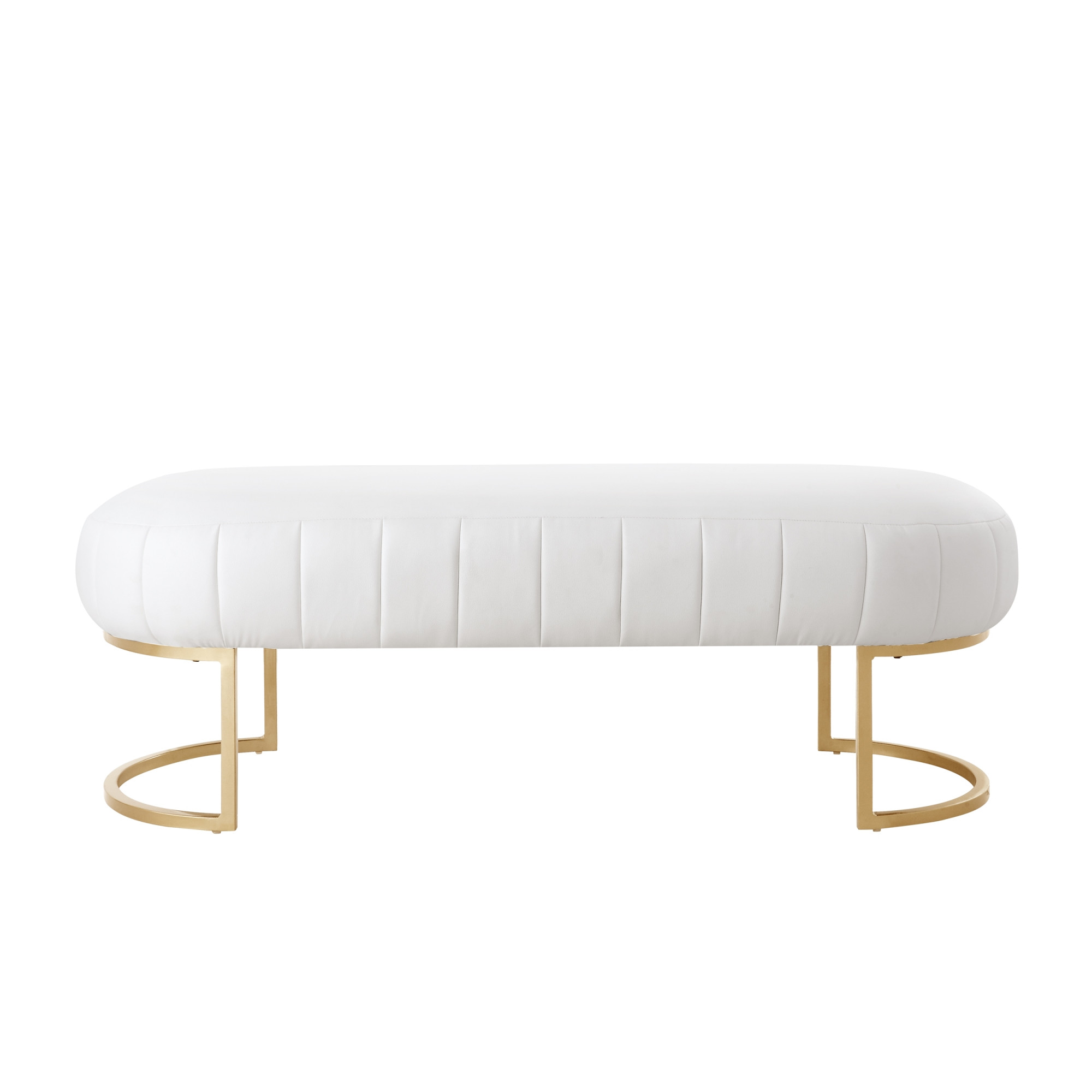 53" White and Gold Upholstered Faux Leather Bench-490975-1