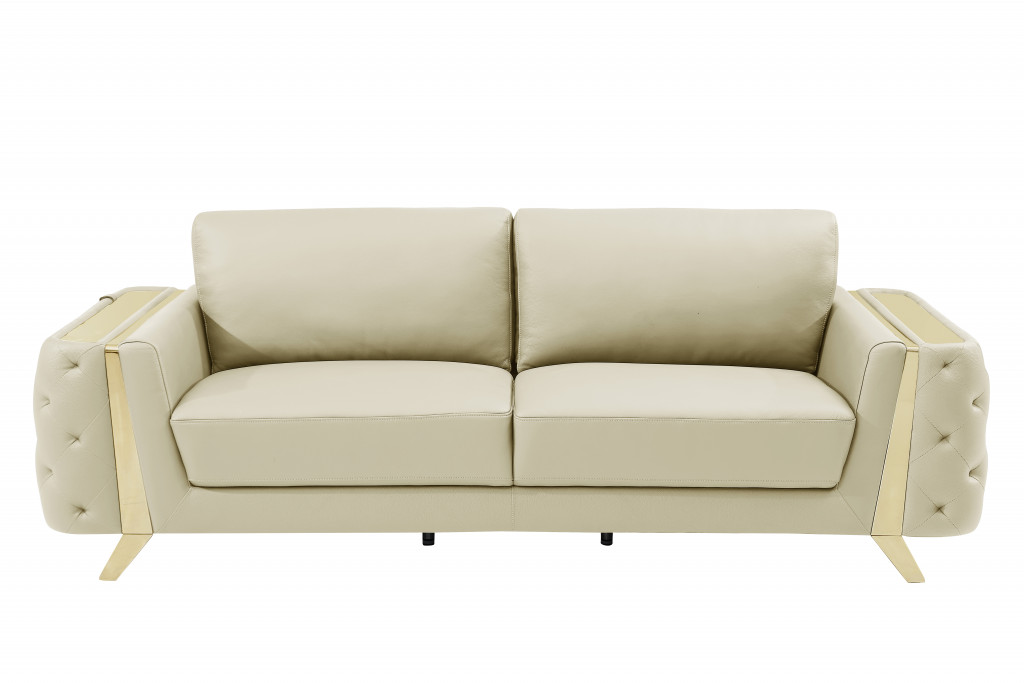 90" Beige And Gold Italian Leather Sofa-491051-1