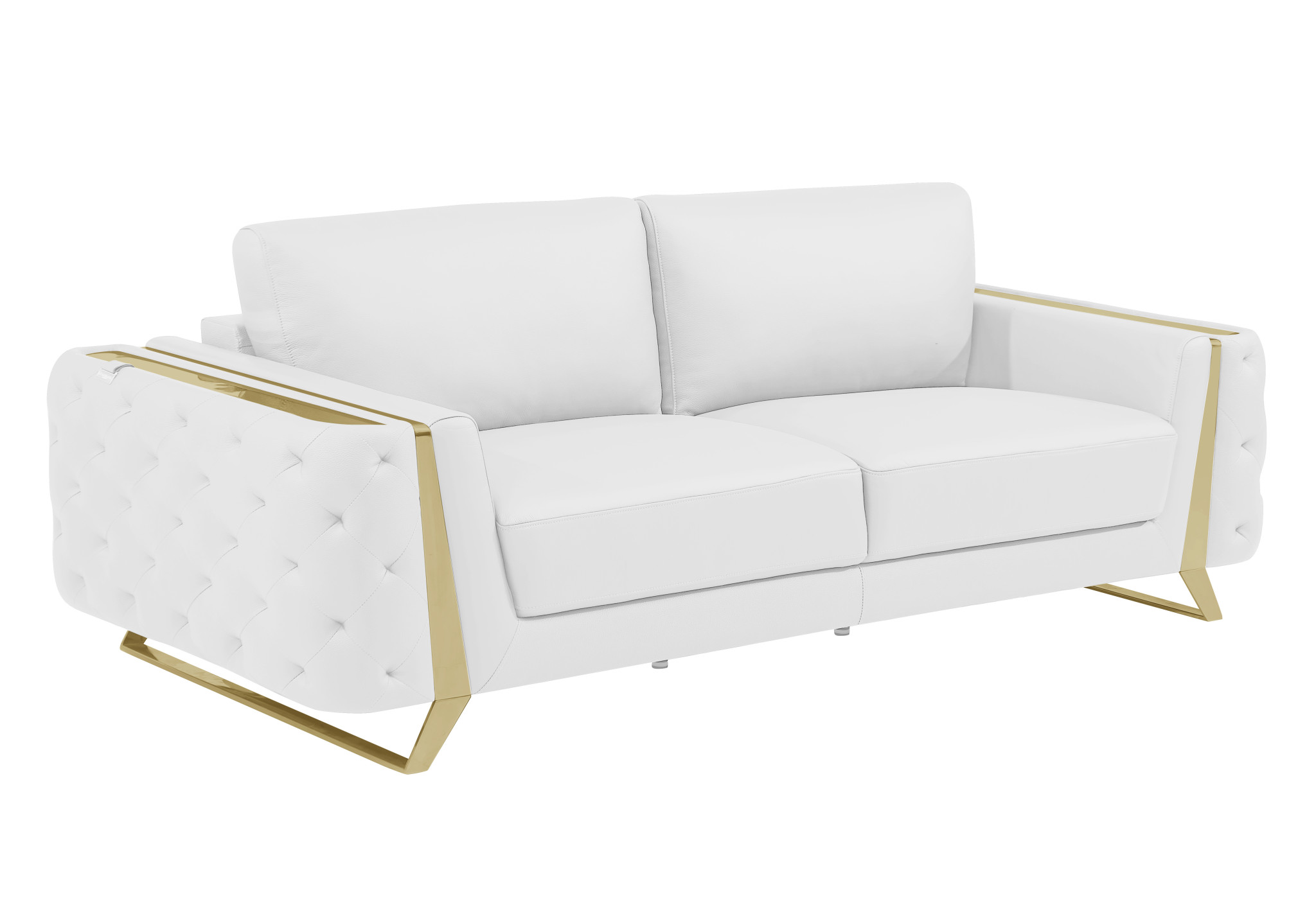 90" White And Gold Italian Leather Sofa-491053-1