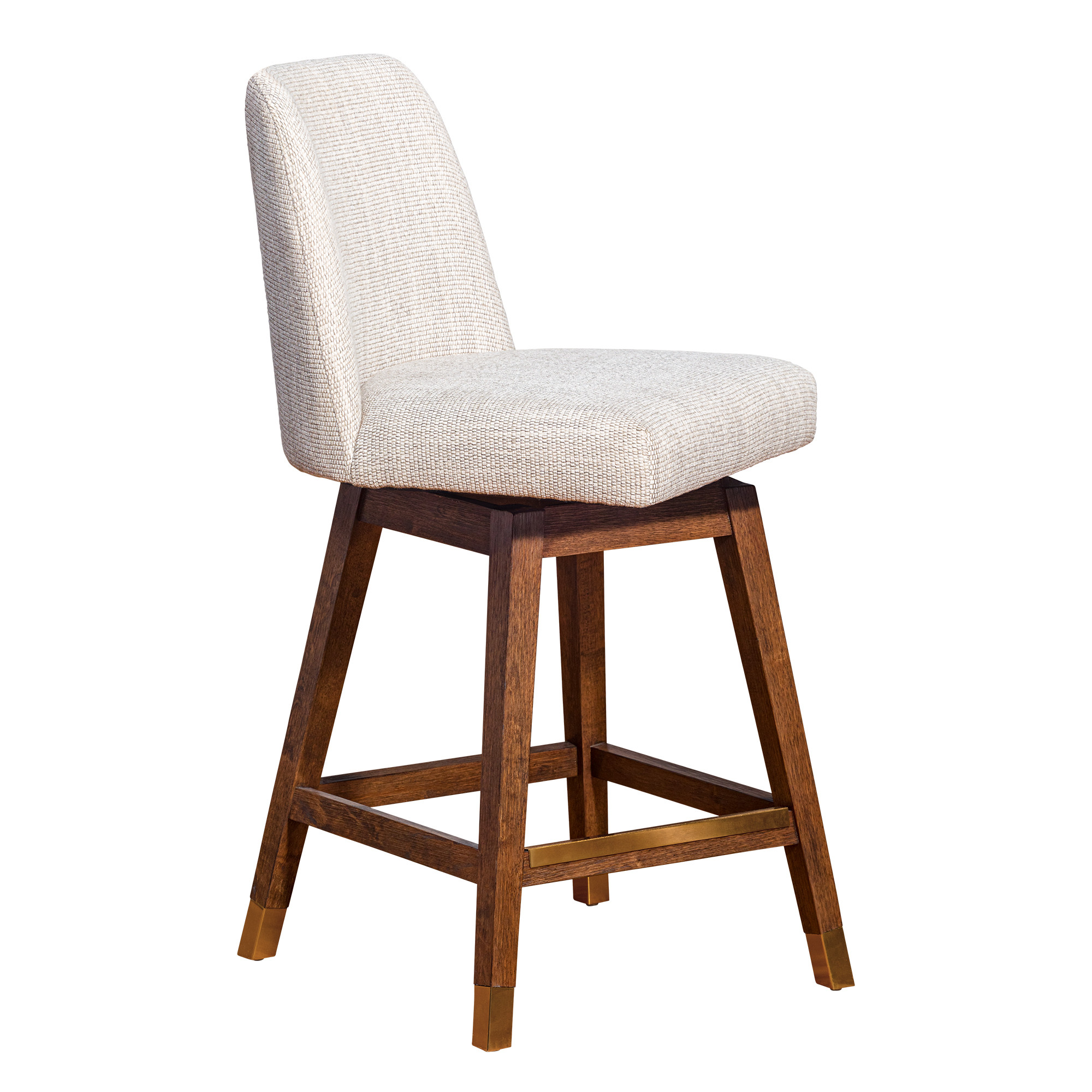 26 Beige And Brown Solid Wood Swivel Bar Chair With Footrest